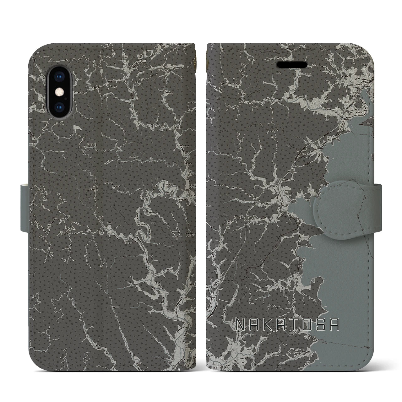 【中土佐(高知県)】地図柄iPhoneケース(手帳タイプ)モノトーン・iPhone XS / X 用