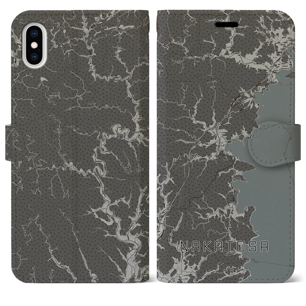 【中土佐(高知県)】地図柄iPhoneケース(手帳タイプ)モノトーン・iPhone XS Max 用