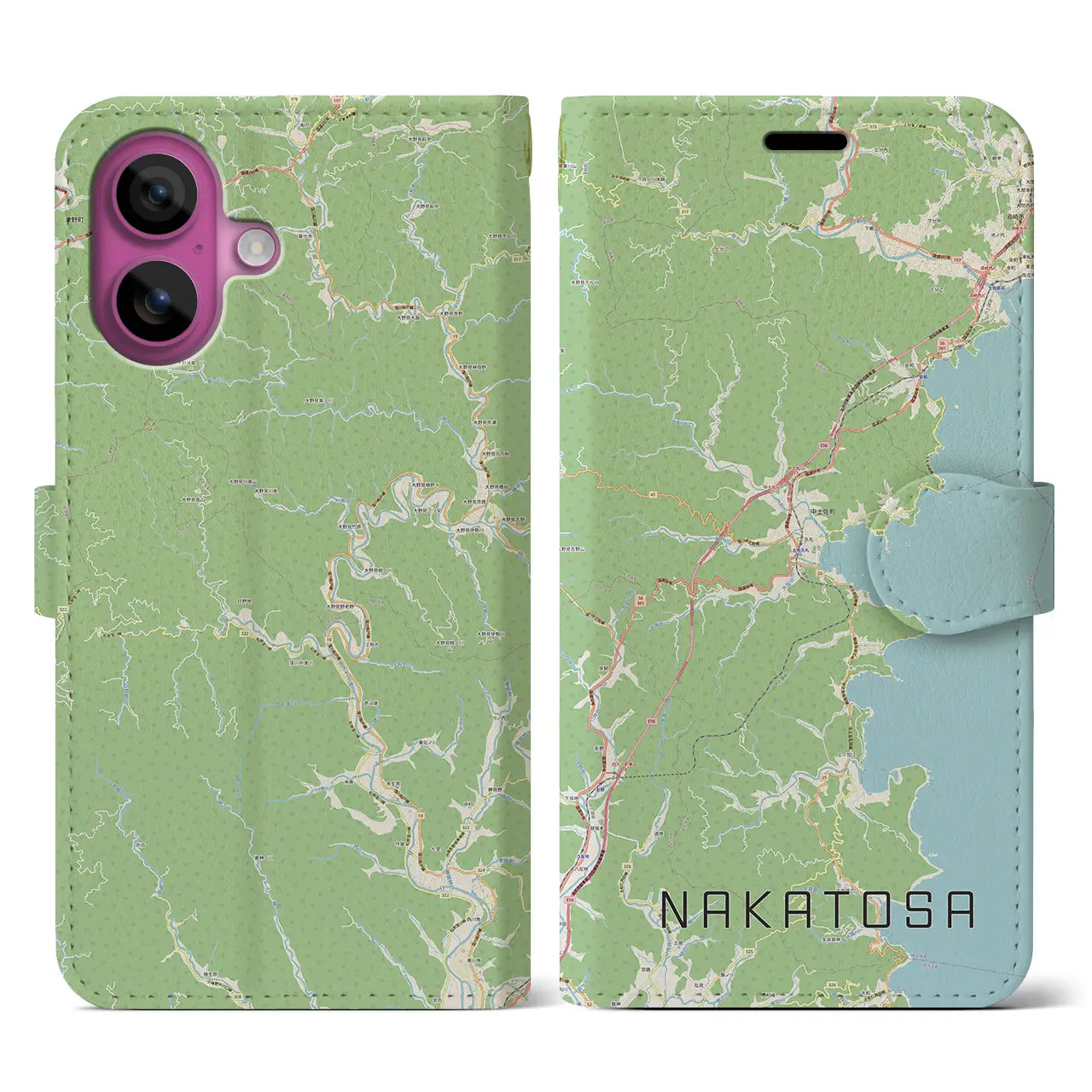 【中土佐(高知県)】地図柄iPhoneケース(手帳タイプ)ナチュラル・iPhone 16 Pro 用