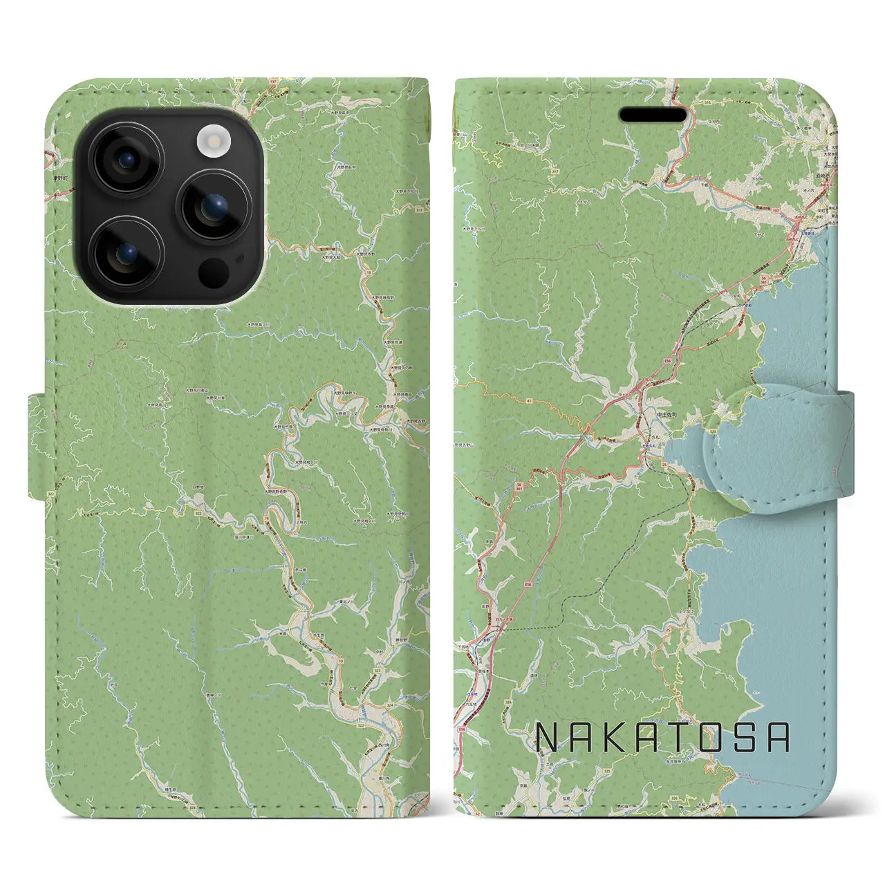 【中土佐(高知県)】地図柄iPhoneケース(手帳タイプ)ナチュラル・iPhone 16 用