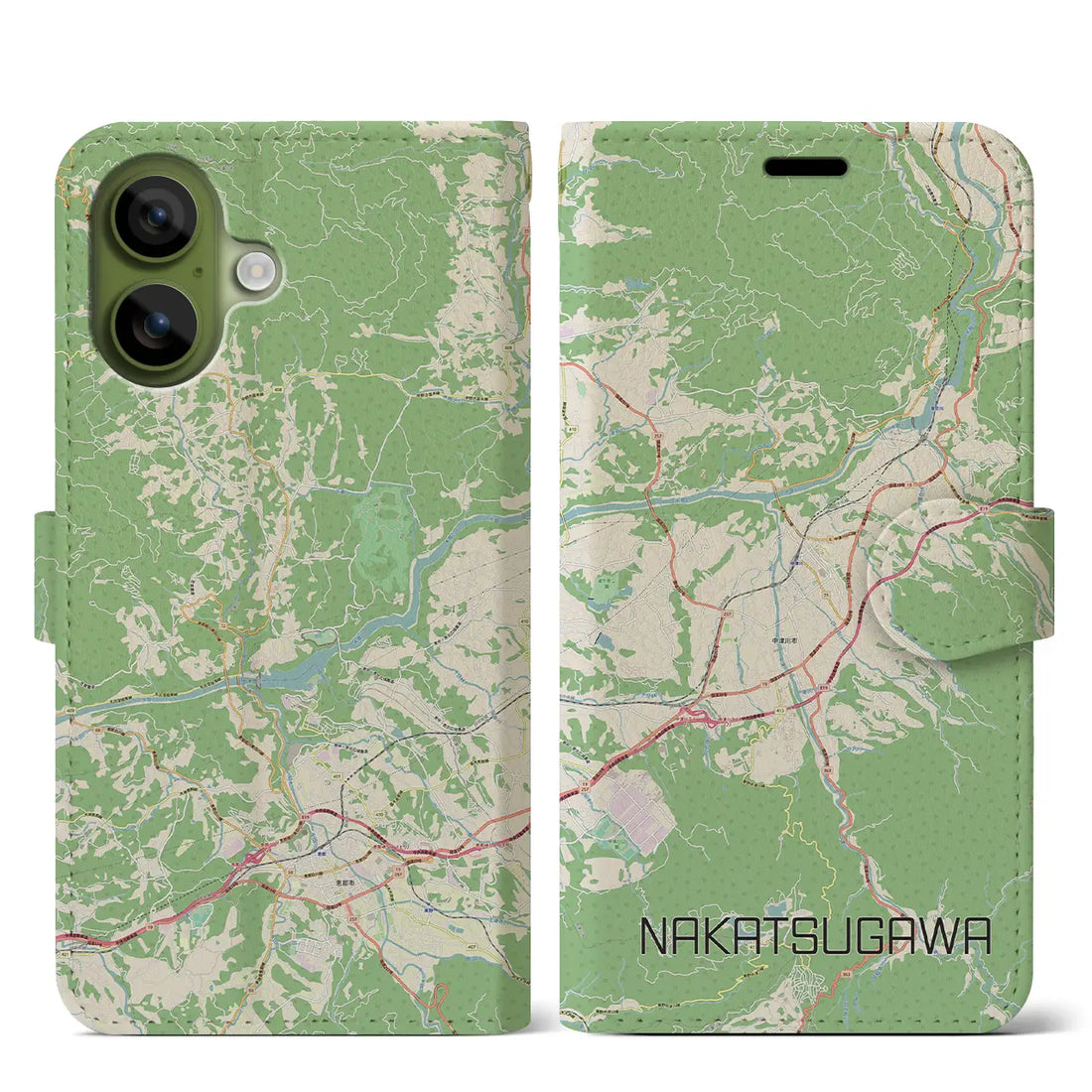 【中津川(岐阜県)】地図柄iPhoneケース(手帳タイプ)モノトーン・iPhone 17 Pro Max 用