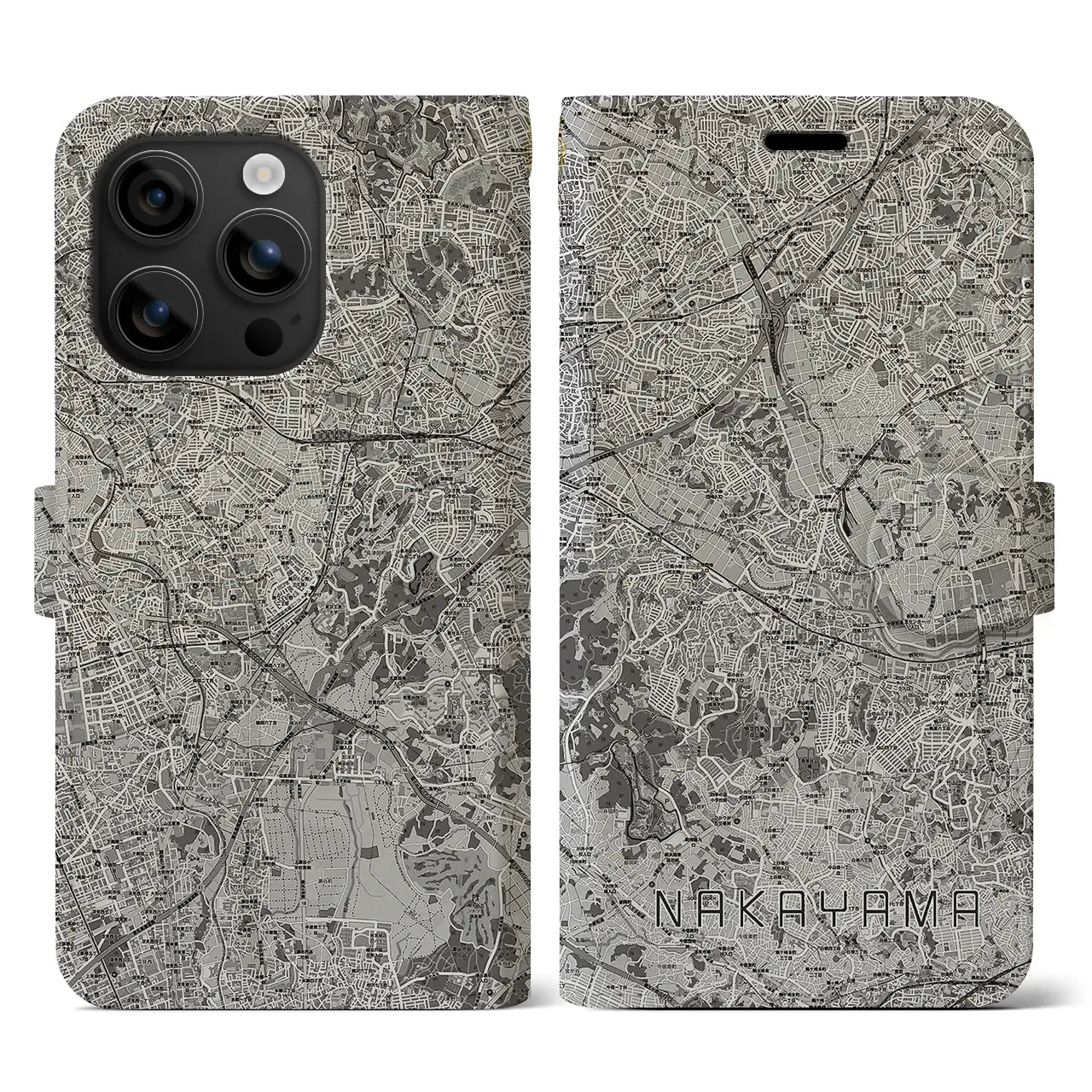 【中山(神奈川県)】地図柄iPhoneケース(手帳タイプ)モノトーン・iPhone 16 用