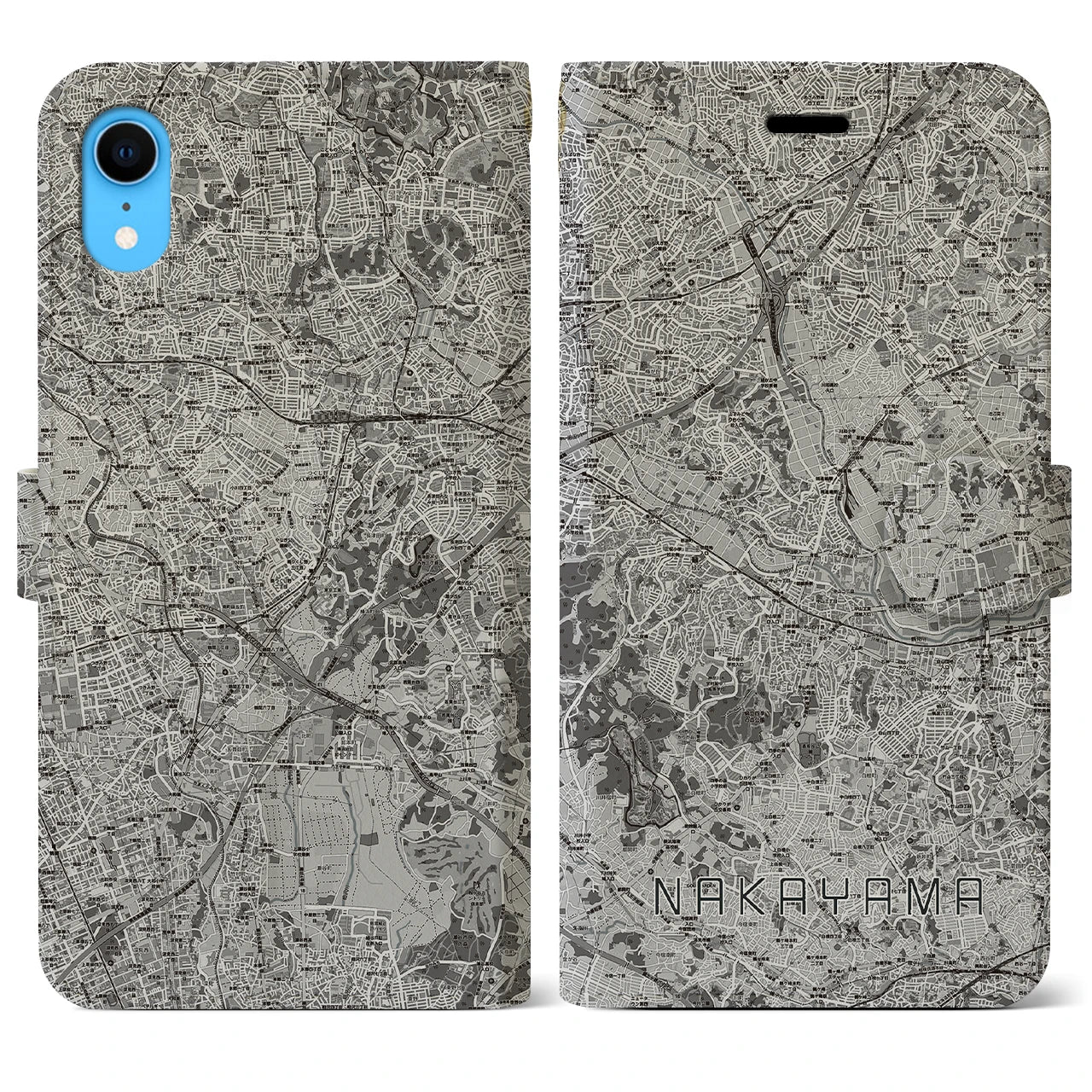 【中山(神奈川県)】地図柄iPhoneケース(手帳タイプ)モノトーン・iPhone XR 用