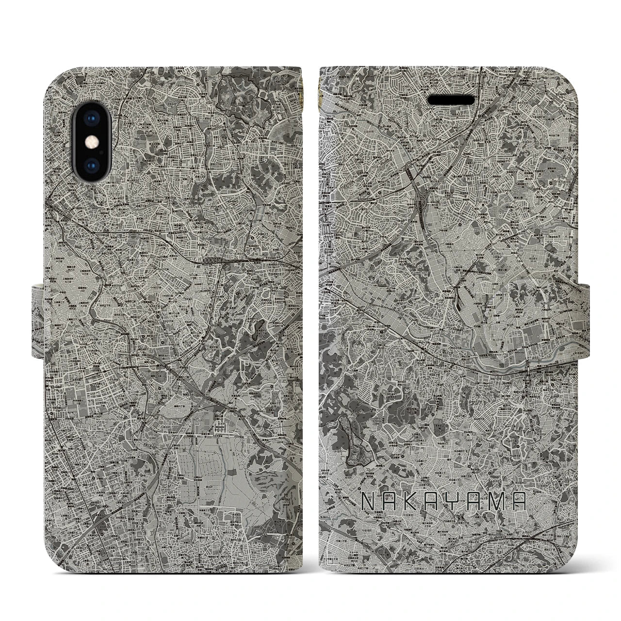 【中山(神奈川県)】地図柄iPhoneケース(手帳タイプ)モノトーン・iPhone XS / X 用