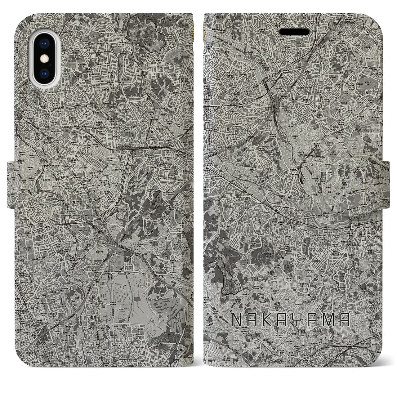 【中山(神奈川県)】地図柄iPhoneケース(手帳タイプ)モノトーン・iPhone XS Max 用