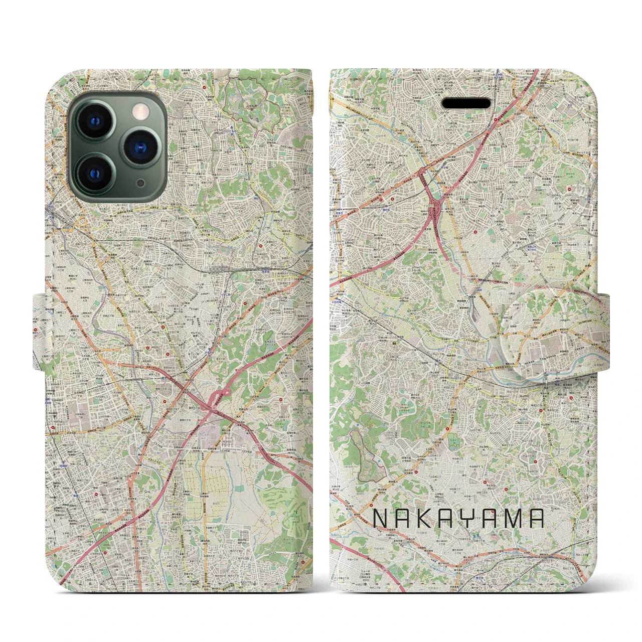 【中山(神奈川県)】地図柄iPhoneケース(手帳タイプ)ナチュラル・iPhone 11 Pro 用
