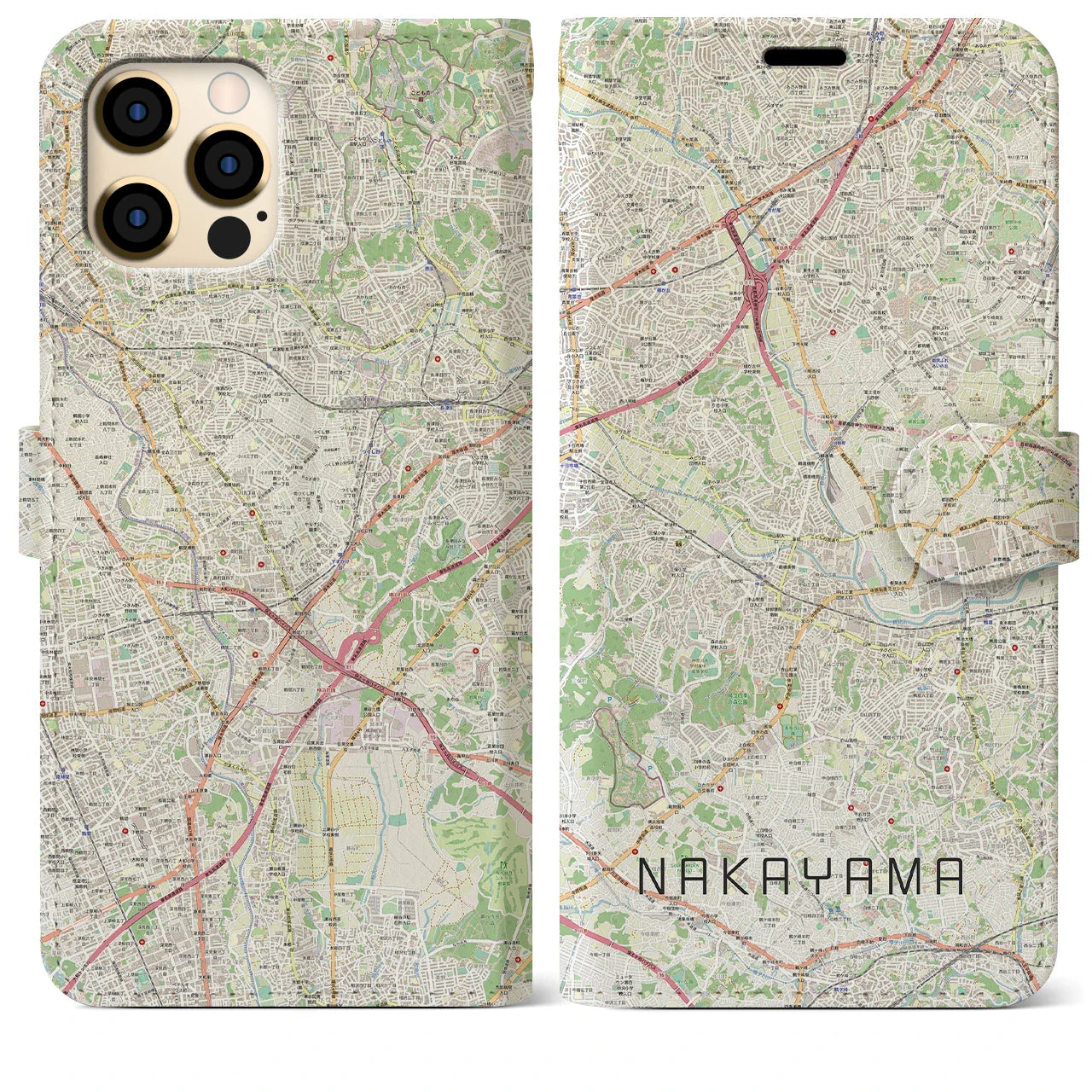 【中山(神奈川県)】地図柄iPhoneケース(手帳タイプ)ナチュラル・iPhone 12 Pro Max 用