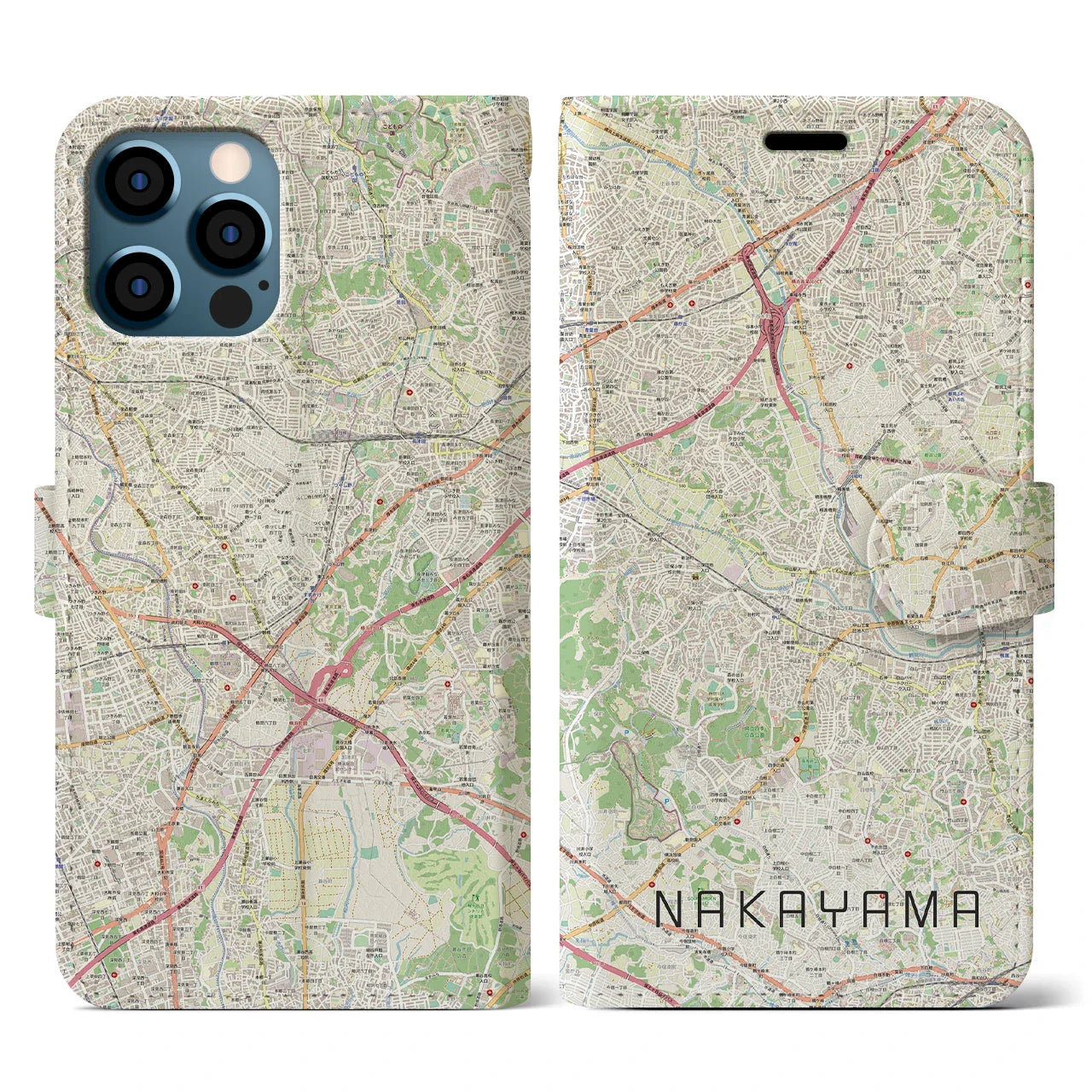 【中山(神奈川県)】地図柄iPhoneケース(手帳タイプ)ナチュラル・iPhone 12 / 12 Pro 用