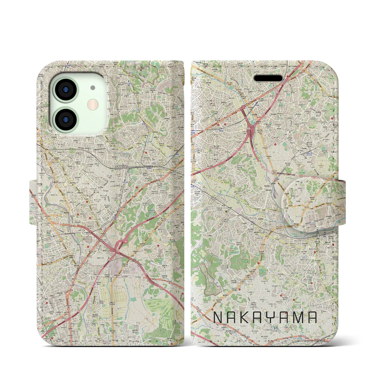 【中山(神奈川県)】地図柄iPhoneケース(手帳タイプ)ナチュラル・iPhone 12 mini 用
