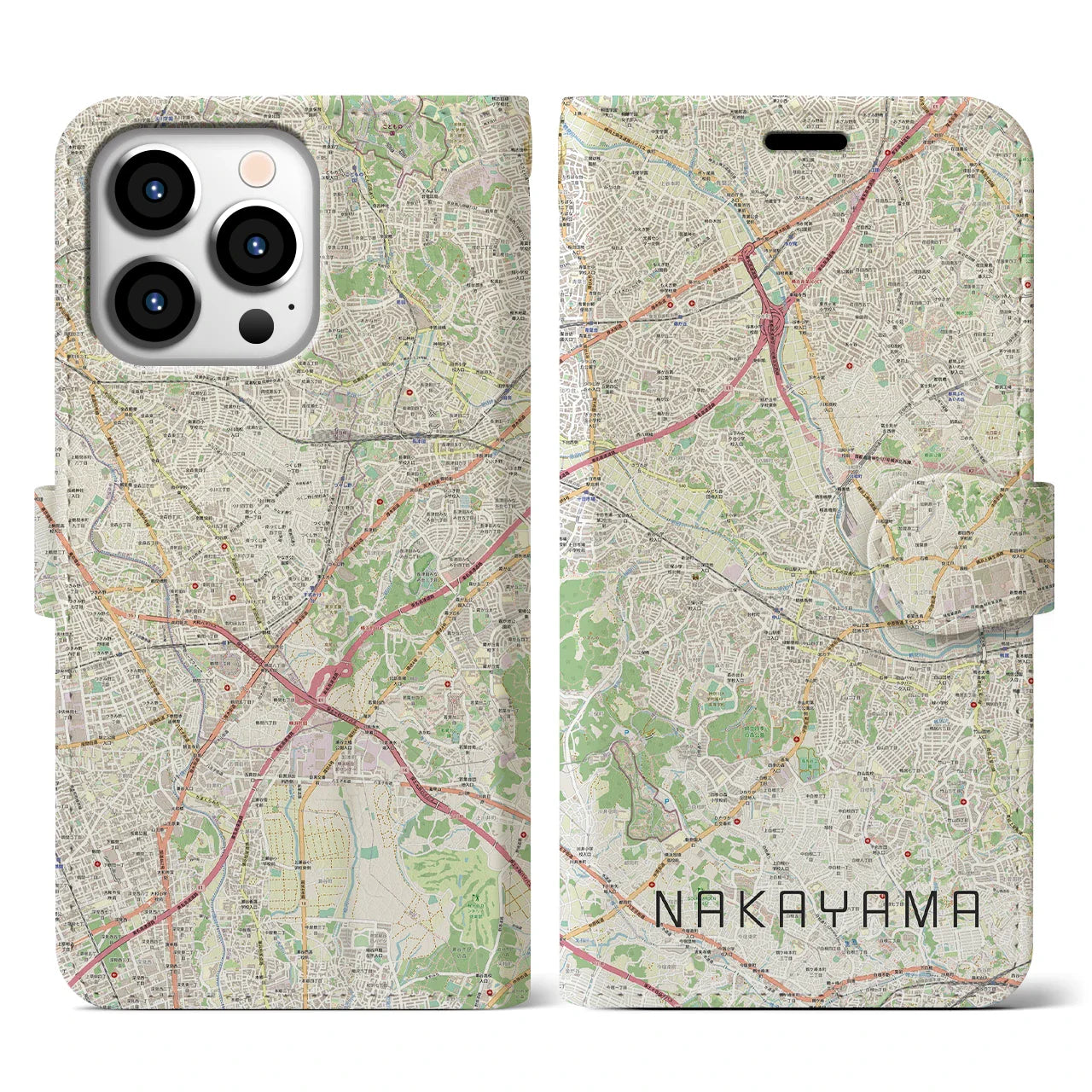 【中山(神奈川県)】地図柄iPhoneケース(手帳タイプ)ナチュラル・iPhone 13 Pro 用