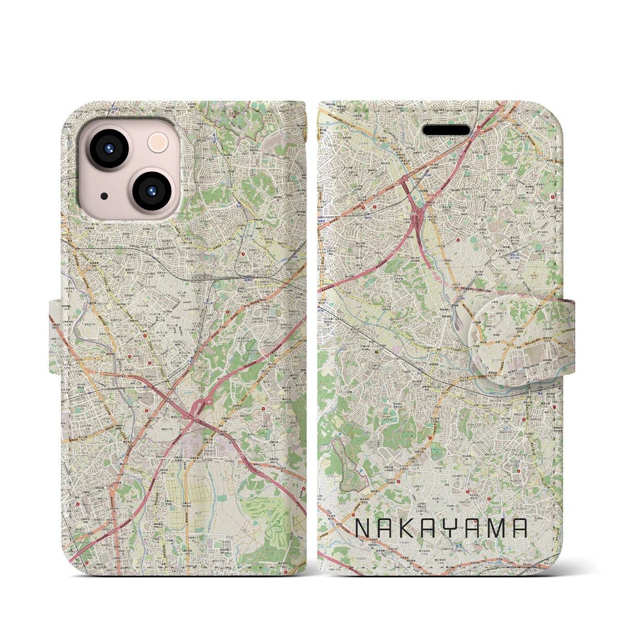 【中山(神奈川県)】地図柄iPhoneケース(手帳タイプ)ナチュラル・iPhone 13 mini 用