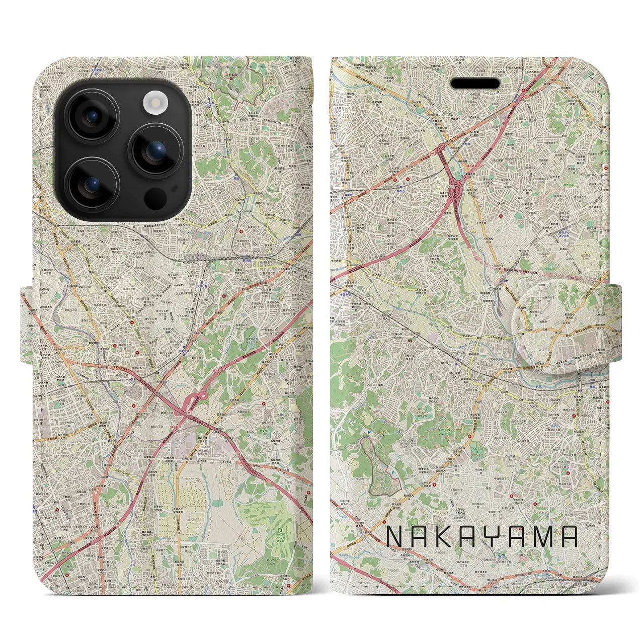 【中山(神奈川県)】地図柄iPhoneケース(手帳タイプ)ナチュラル・iPhone 16 用