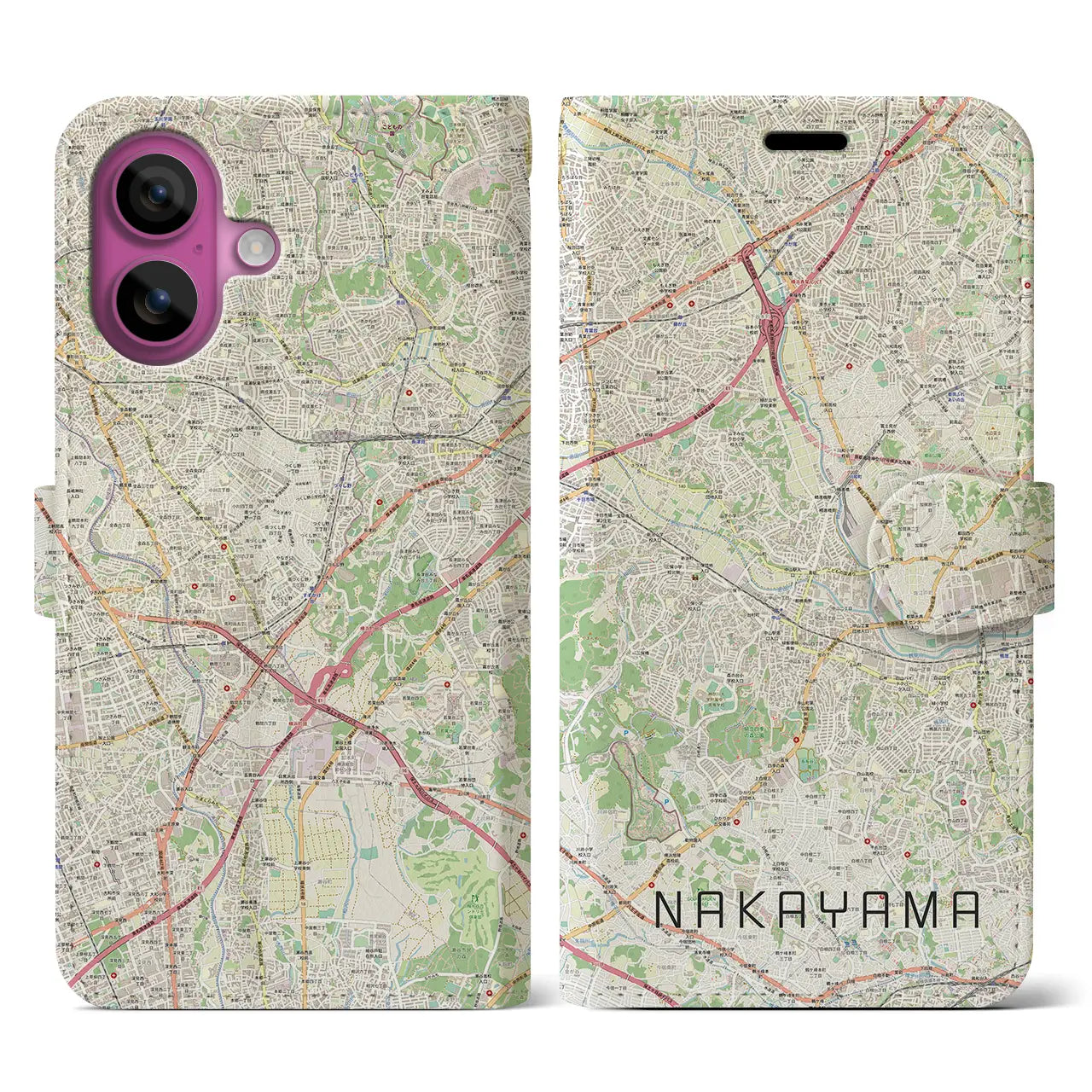 【中山(神奈川県)】地図柄iPhoneケース(手帳タイプ)ナチュラル・iPhone 16 Pro 用