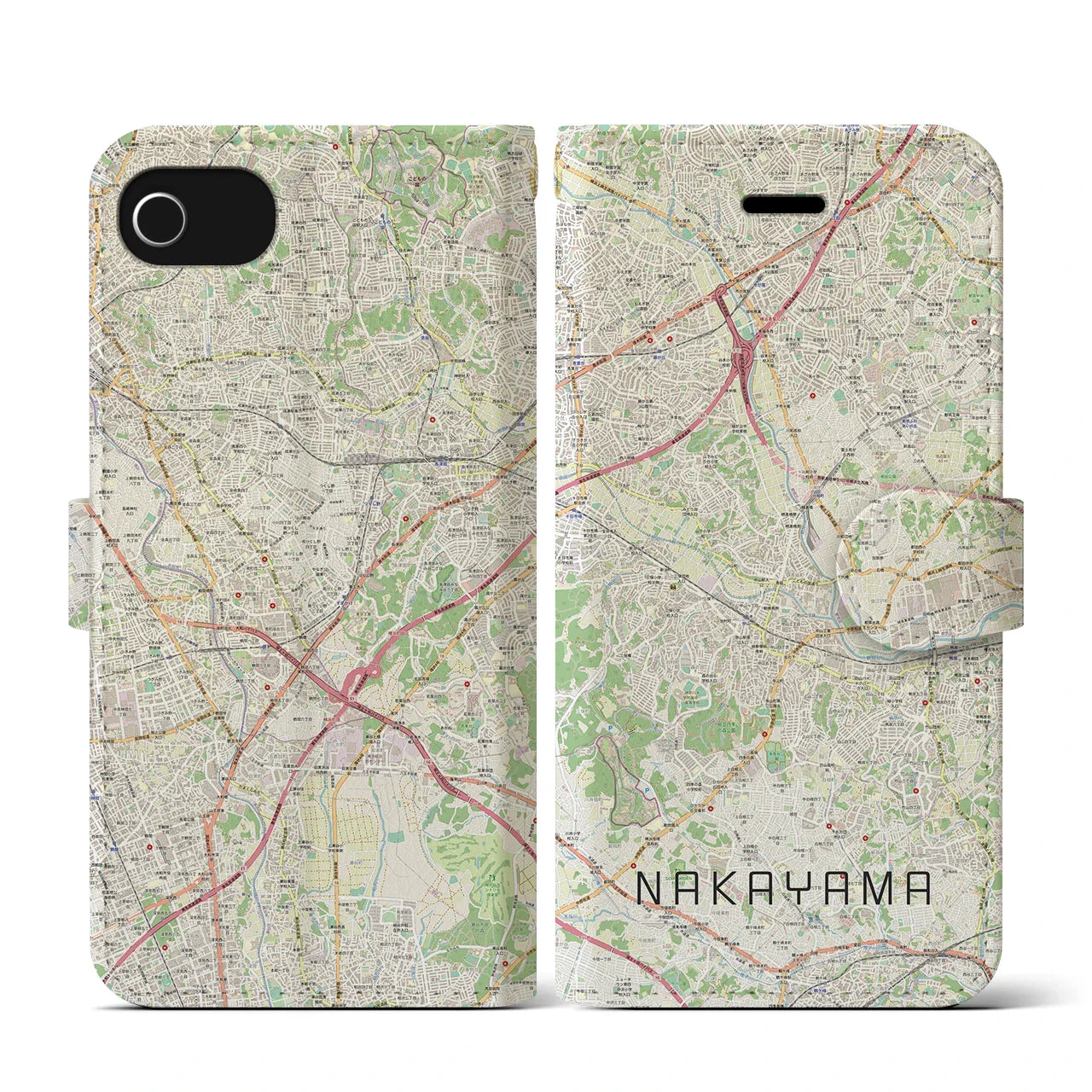 【中山(神奈川県)】地図柄iPhoneケース(手帳タイプ)ナチュラル・iPhone SE(第3 / 第2世代) / 8 / 7 / 6s / 6 用