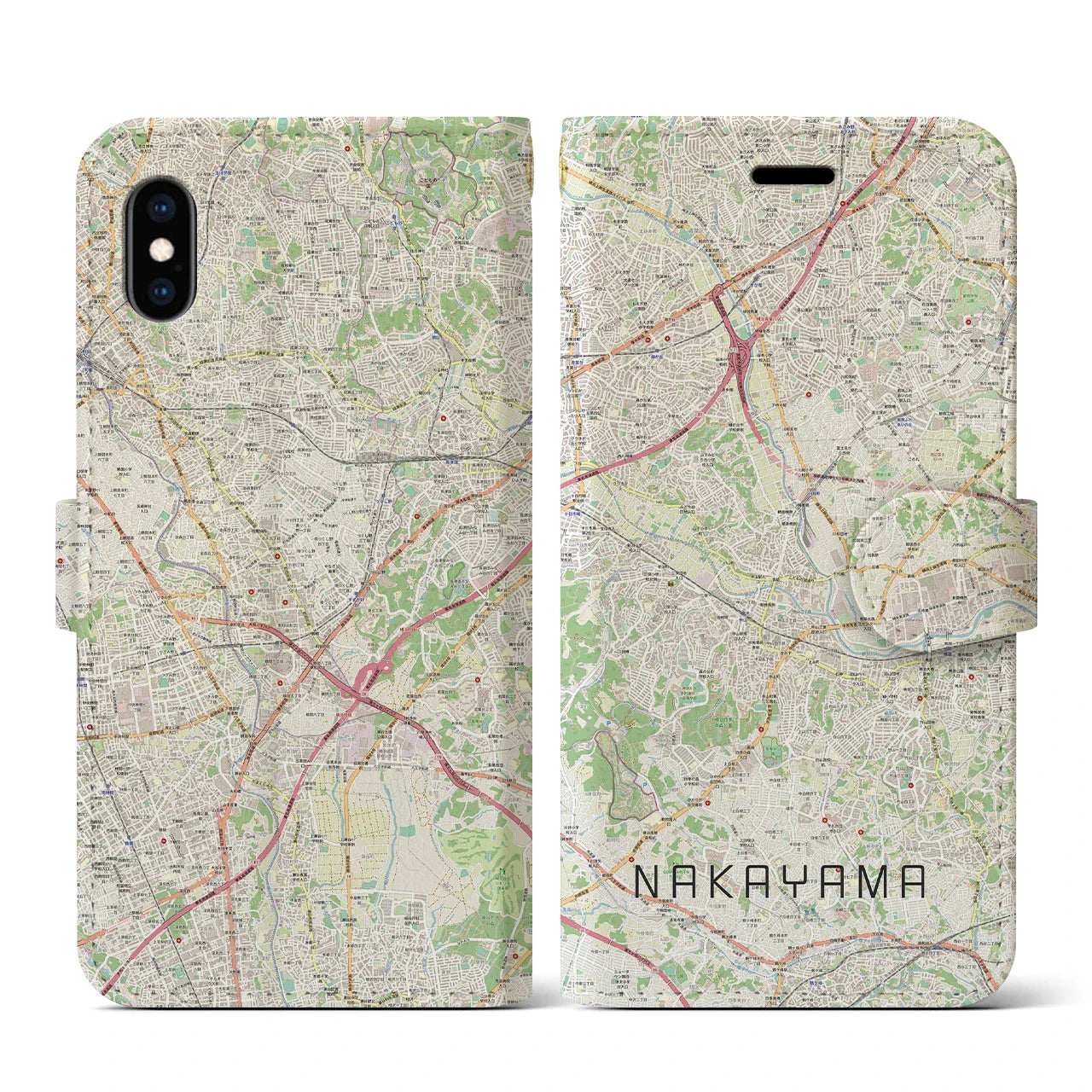 【中山(神奈川県)】地図柄iPhoneケース(手帳タイプ)ナチュラル・iPhone XS / X 用