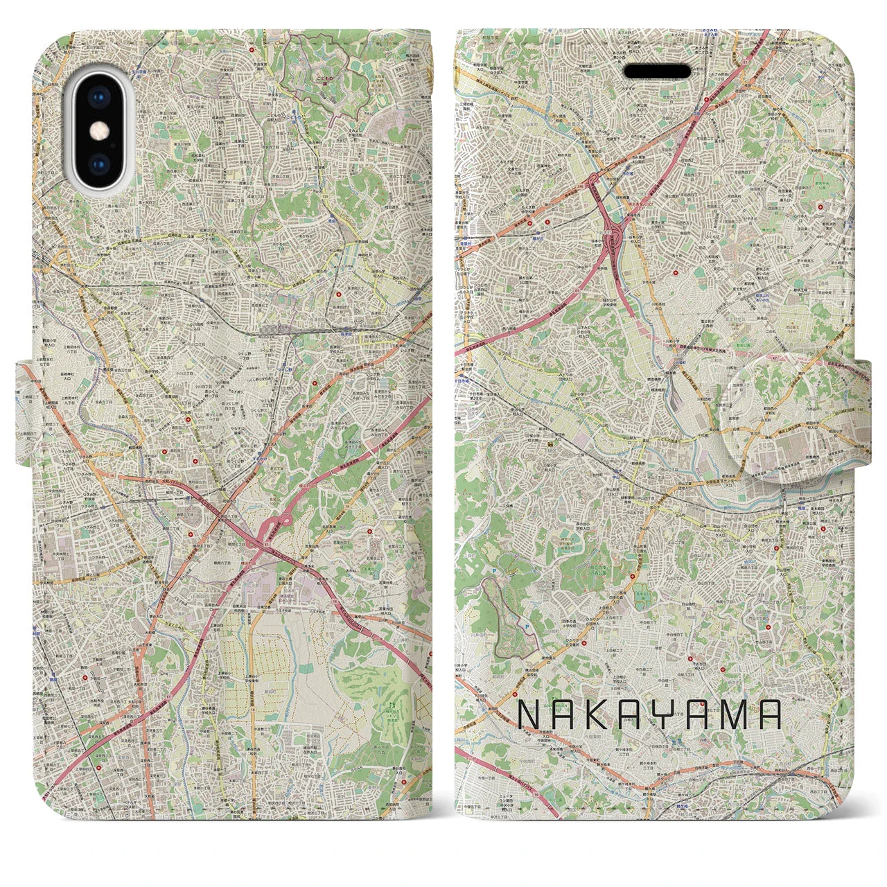 【中山(神奈川県)】地図柄iPhoneケース(手帳タイプ)ナチュラル・iPhone XS Max 用