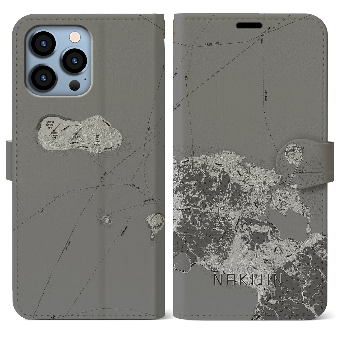 【今帰仁(沖縄県)】地図柄iPhoneケース(手帳タイプ)