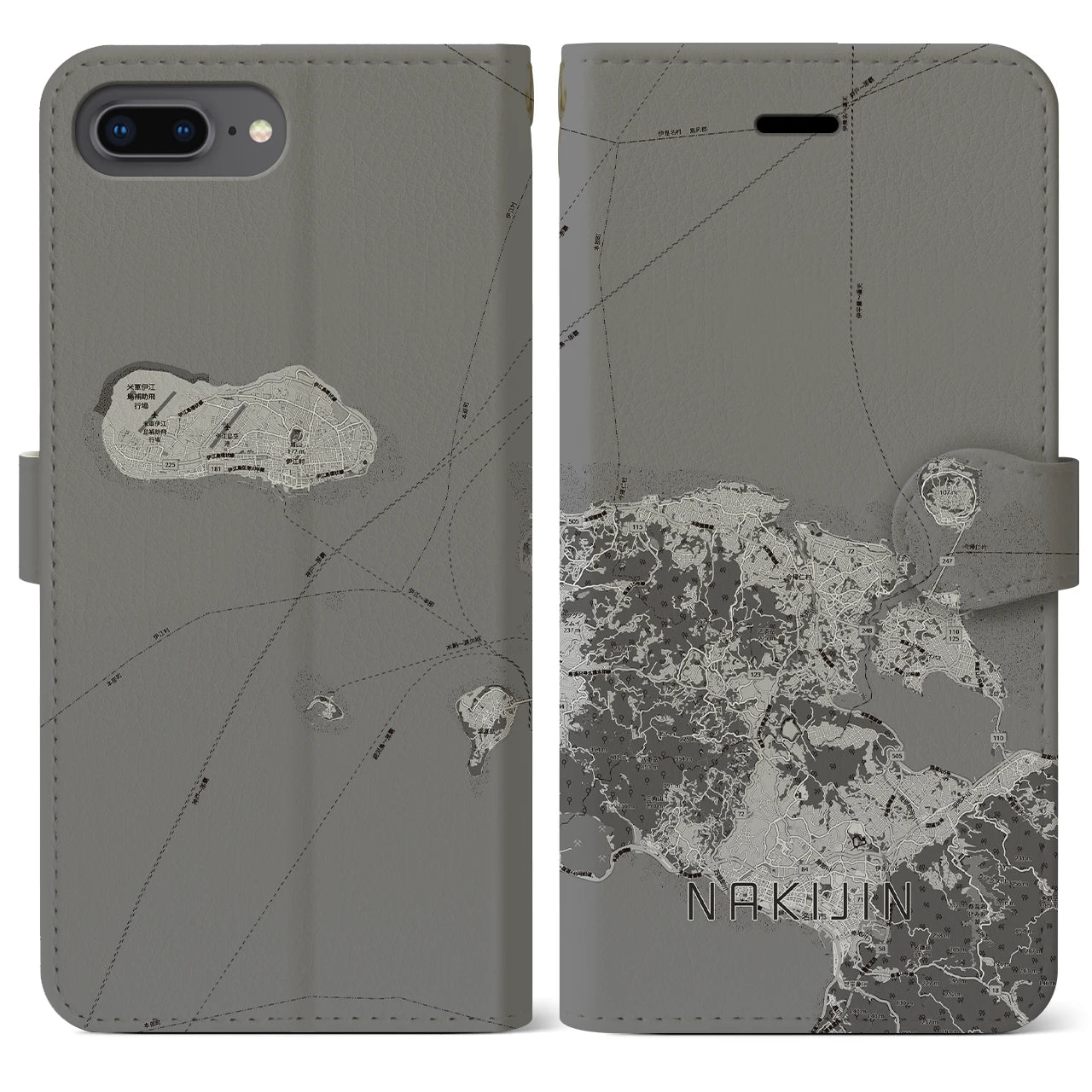 【今帰仁(沖縄県)】地図柄iPhoneケース(手帳タイプ)