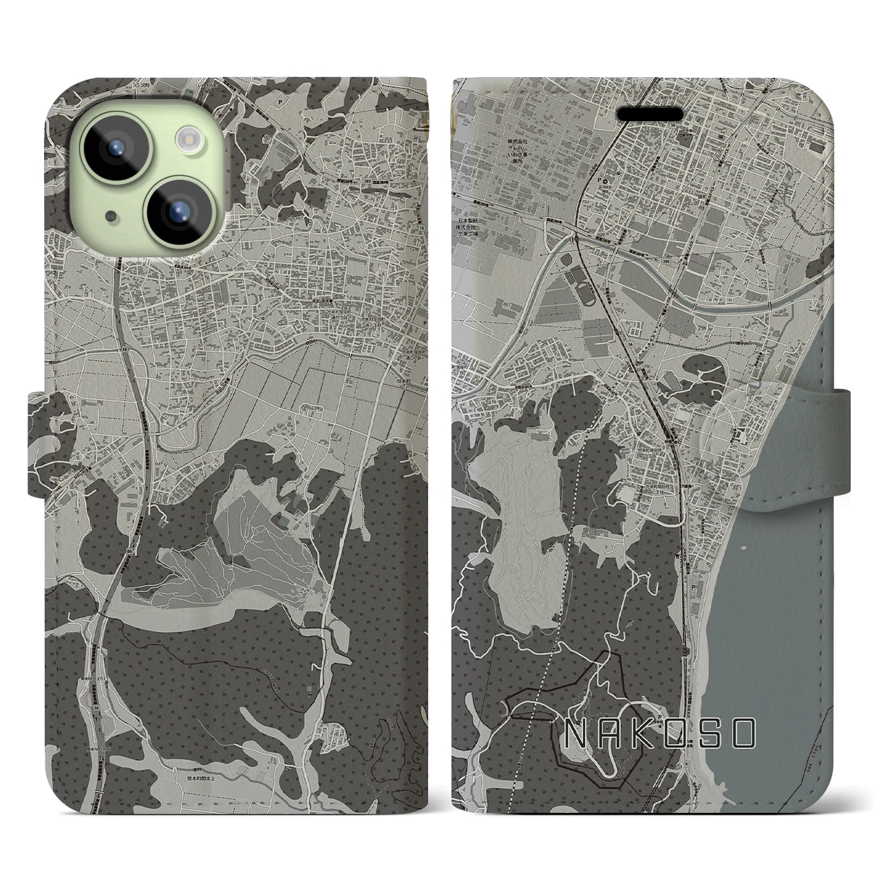 【勿来(福島県)】地図柄iPhoneケース(手帳タイプ)