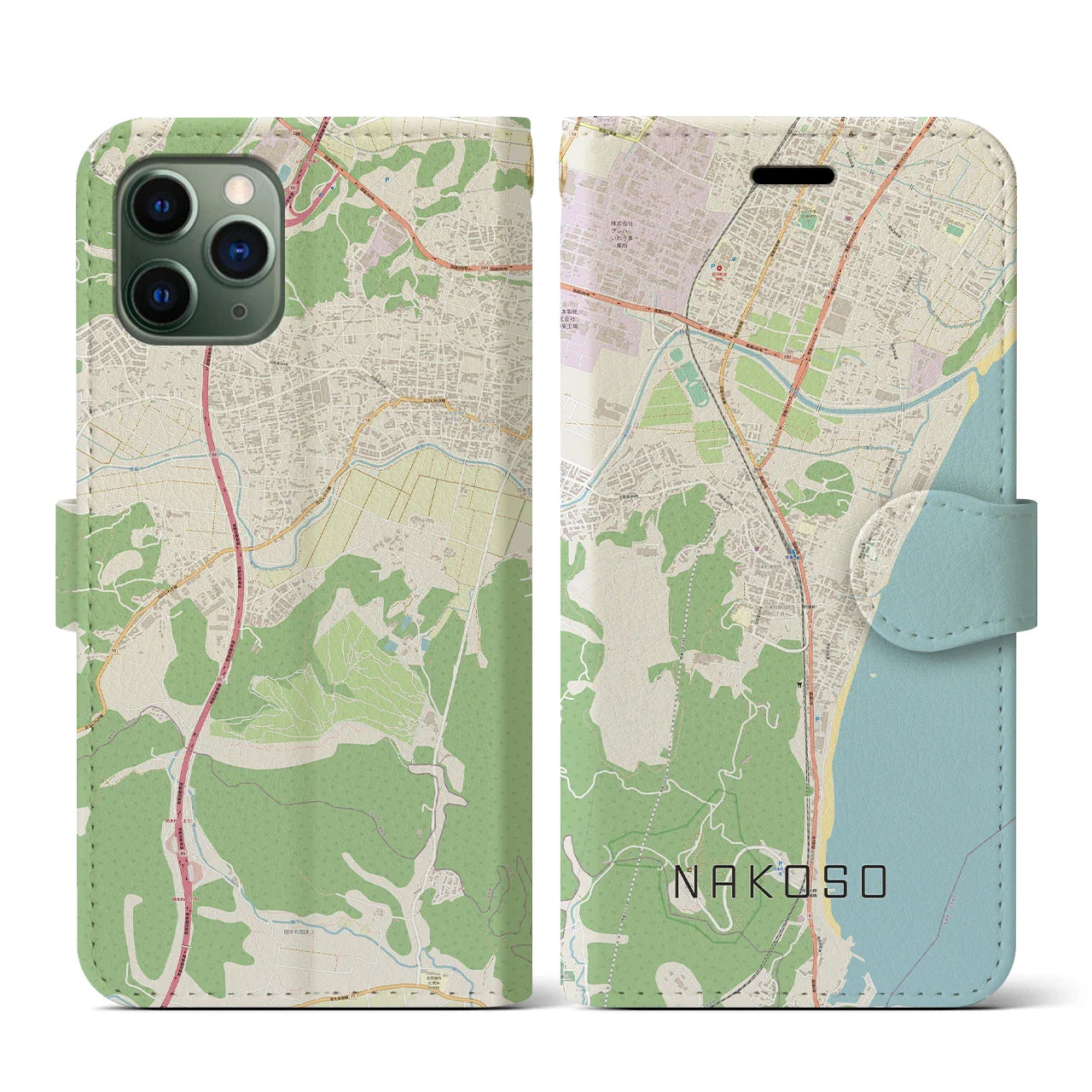 【勿来(福島県)】地図柄iPhoneケース(手帳タイプ)ナチュラル・iPhone 11 Pro 用