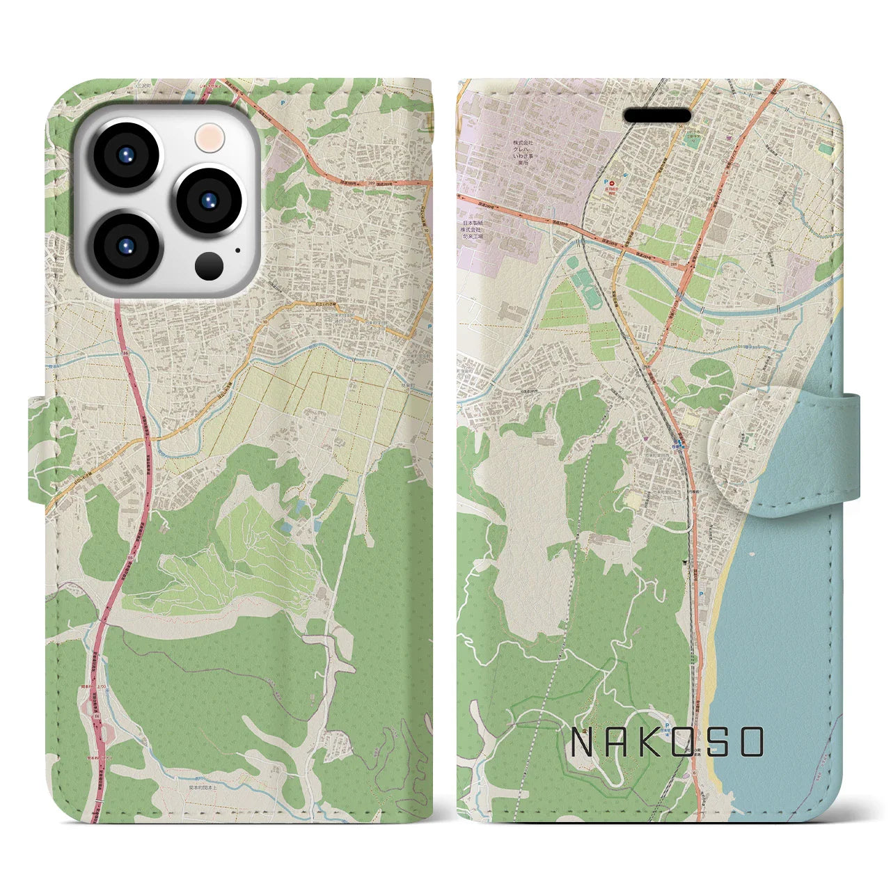 【勿来(福島県)】地図柄iPhoneケース(手帳タイプ)ナチュラル・iPhone 13 Pro 用