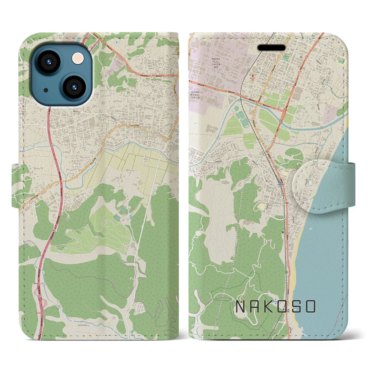 【勿来(福島県)】地図柄iPhoneケース(手帳タイプ)ナチュラル・iPhone 13 用