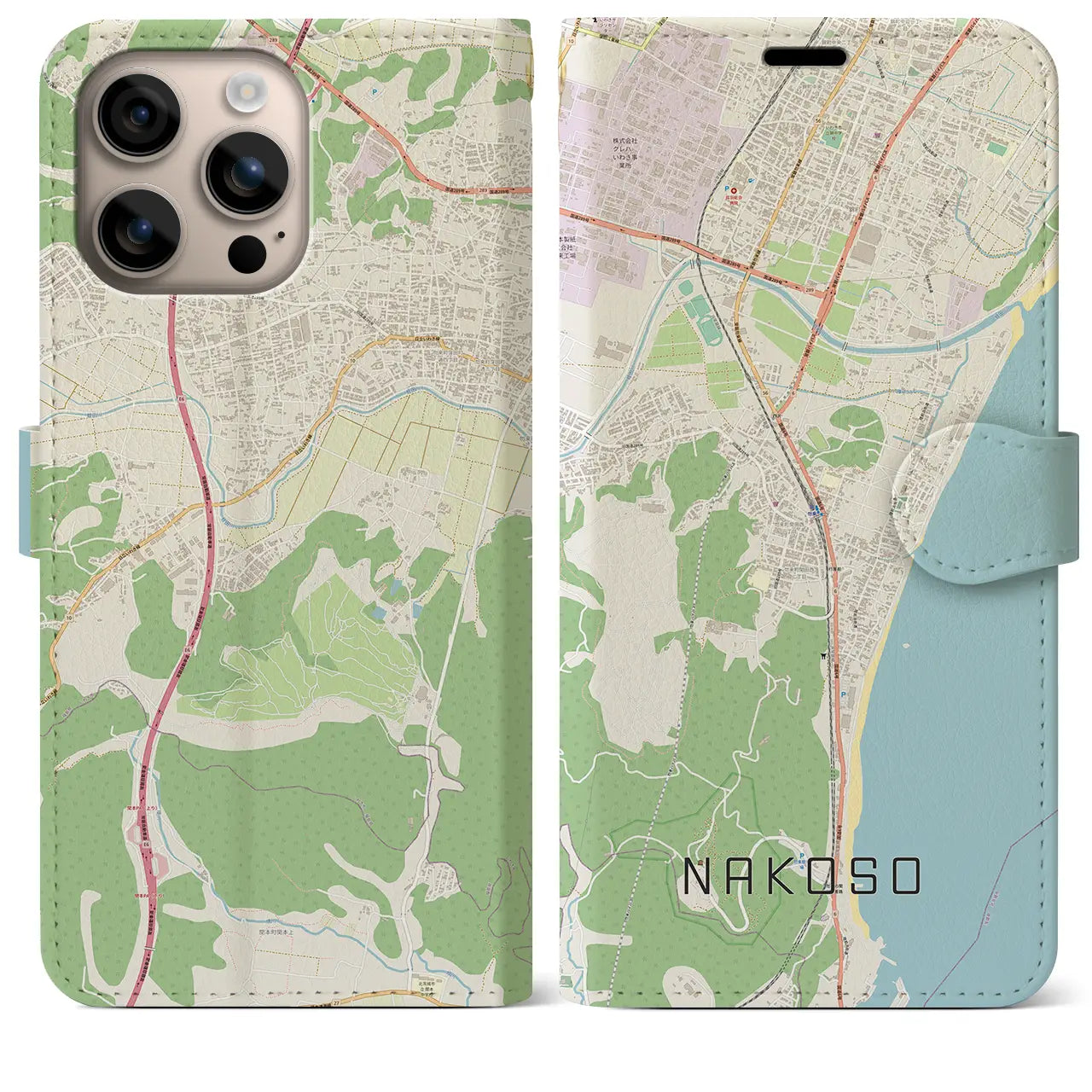 【勿来(福島県)】地図柄iPhoneケース(手帳タイプ)ナチュラル・iPhone 16 Plus 用
