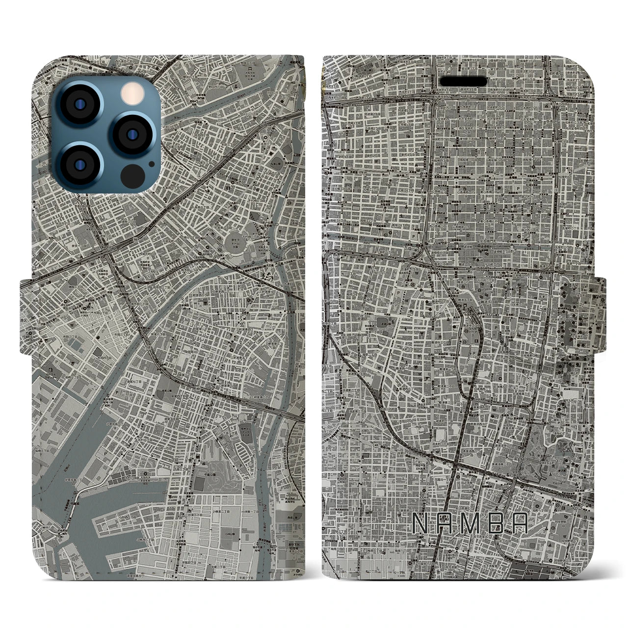 【難波(大阪府)】地図柄iPhoneケース(手帳タイプ)