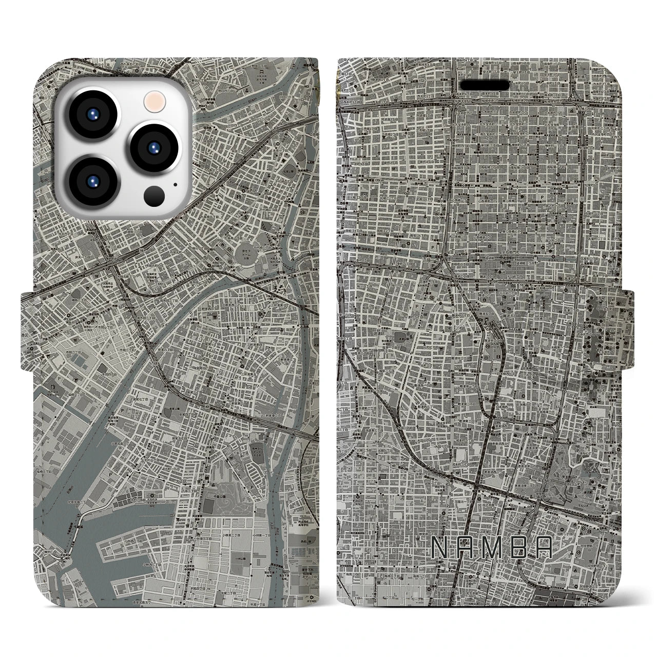 【難波(大阪府)】地図柄iPhoneケース(手帳タイプ)