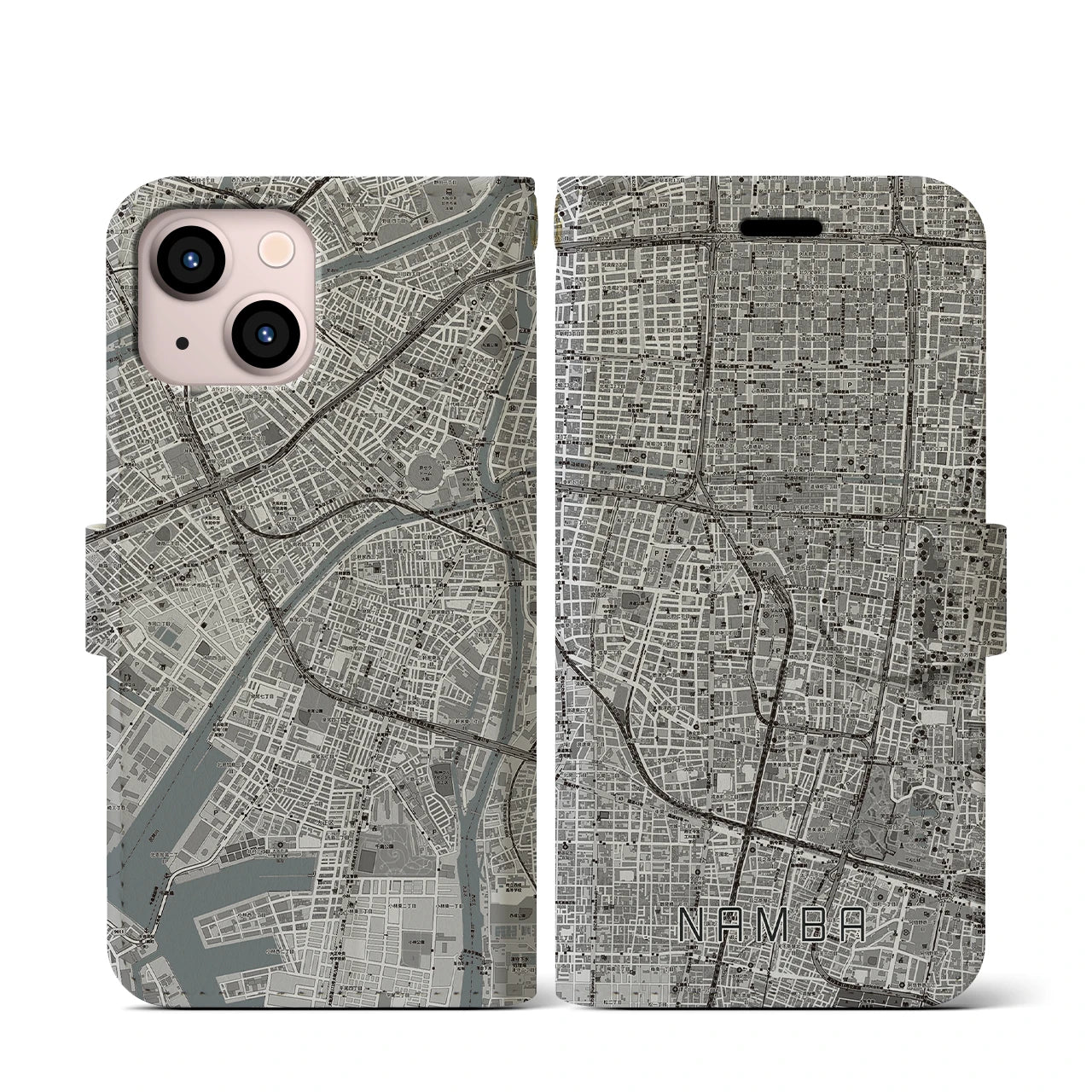 【難波(大阪府)】地図柄iPhoneケース(手帳タイプ)