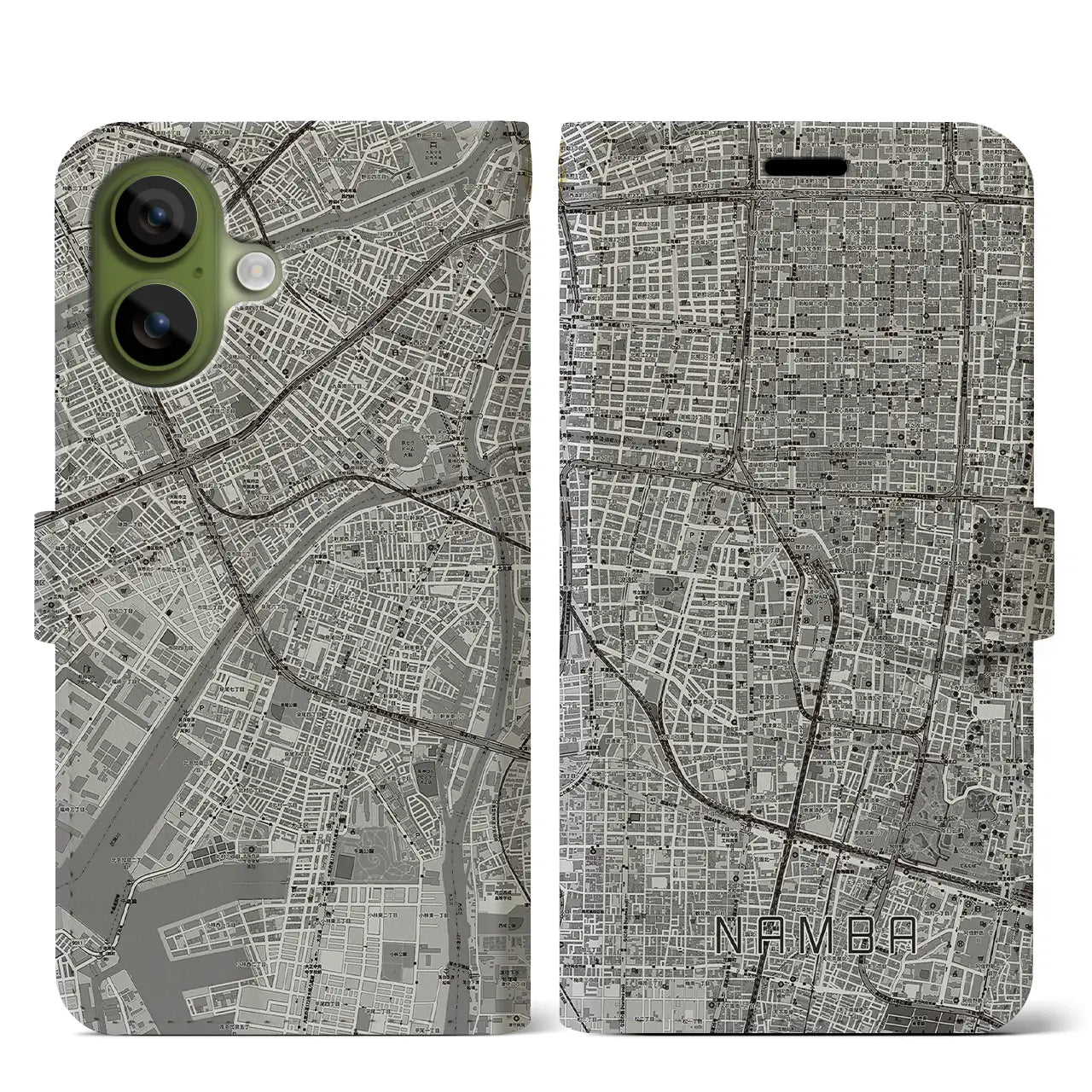 【難波(大阪府)】地図柄iPhoneケース(手帳タイプ)