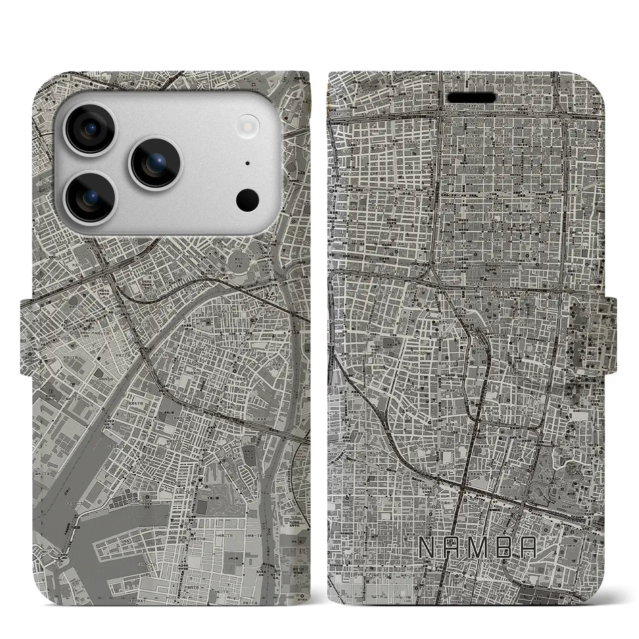 【難波(大阪府)】地図柄iPhoneケース(手帳タイプ)