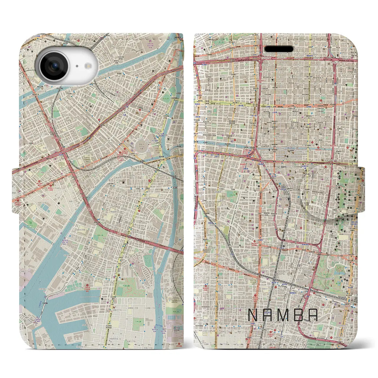 【難波(大阪府)】地図柄iPhoneケース(手帳タイプ)
