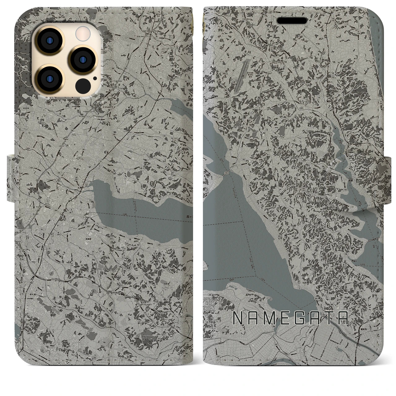 【行方(茨城県)】地図柄iPhoneケース(手帳タイプ)モノトーン・iPhone 12 Pro Max 用