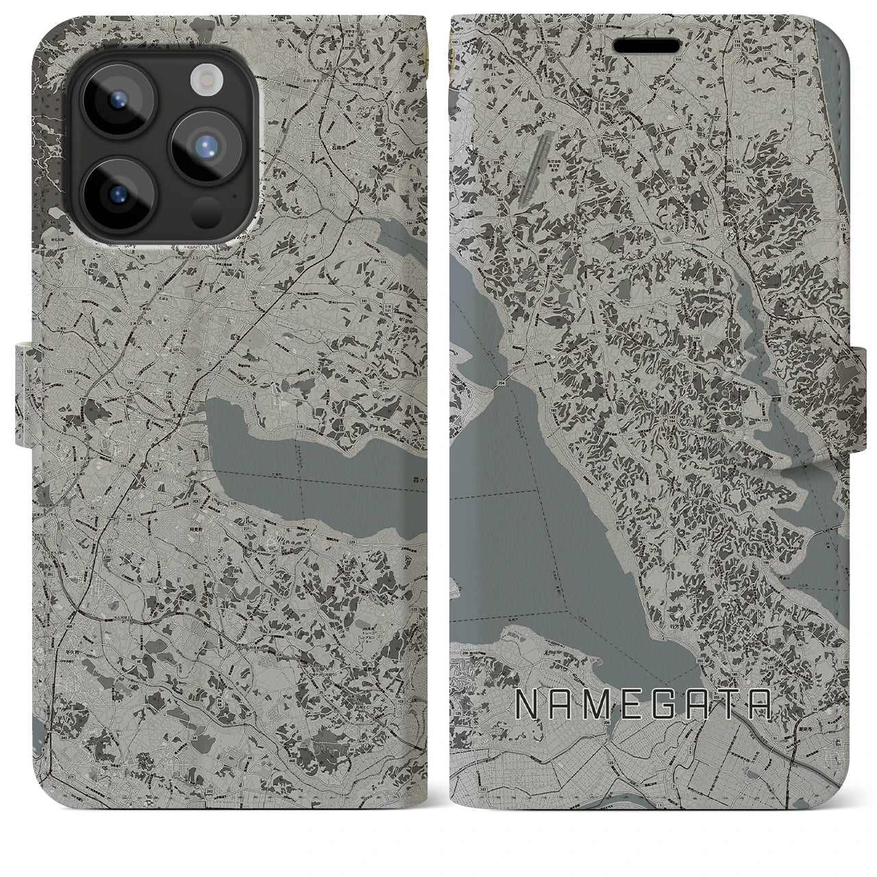 【行方(茨城県)】地図柄iPhoneケース(手帳タイプ)モノトーン・iPhone 15 Pro Max 用