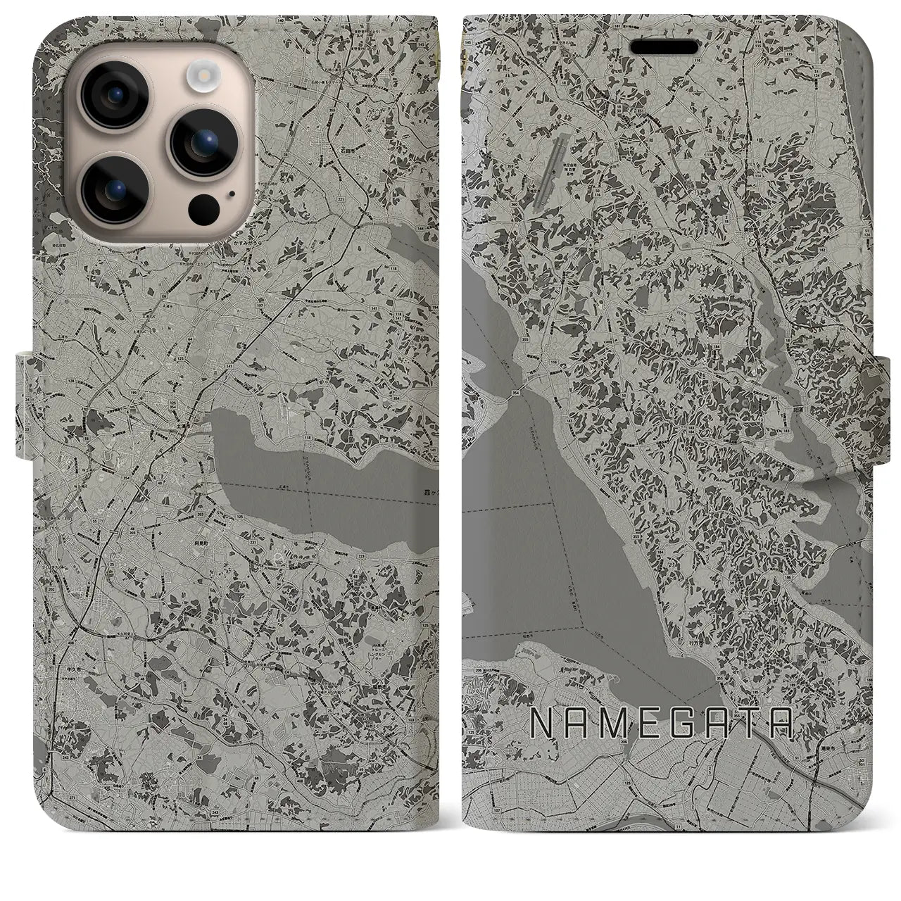 【行方(茨城県)】地図柄iPhoneケース(手帳タイプ)モノトーン・iPhone 16 Plus 用