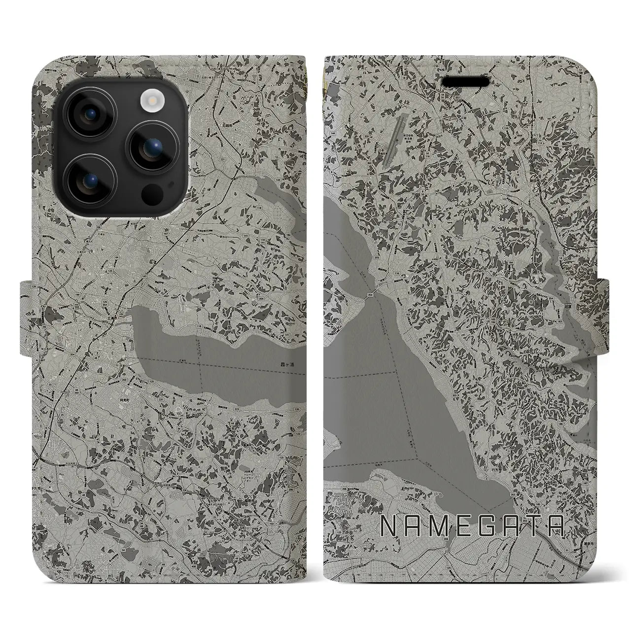 【行方(茨城県)】地図柄iPhoneケース(手帳タイプ)モノトーン・iPhone 16 用