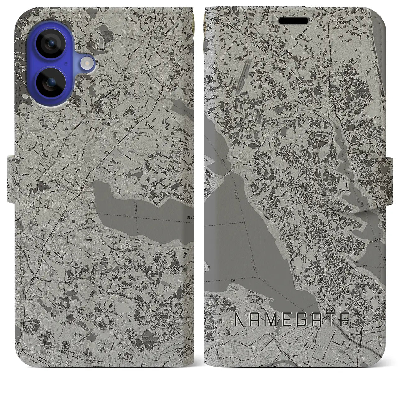 【行方(茨城県)】地図柄iPhoneケース(手帳タイプ)モノトーン・iPhone 16 Pro Max 用