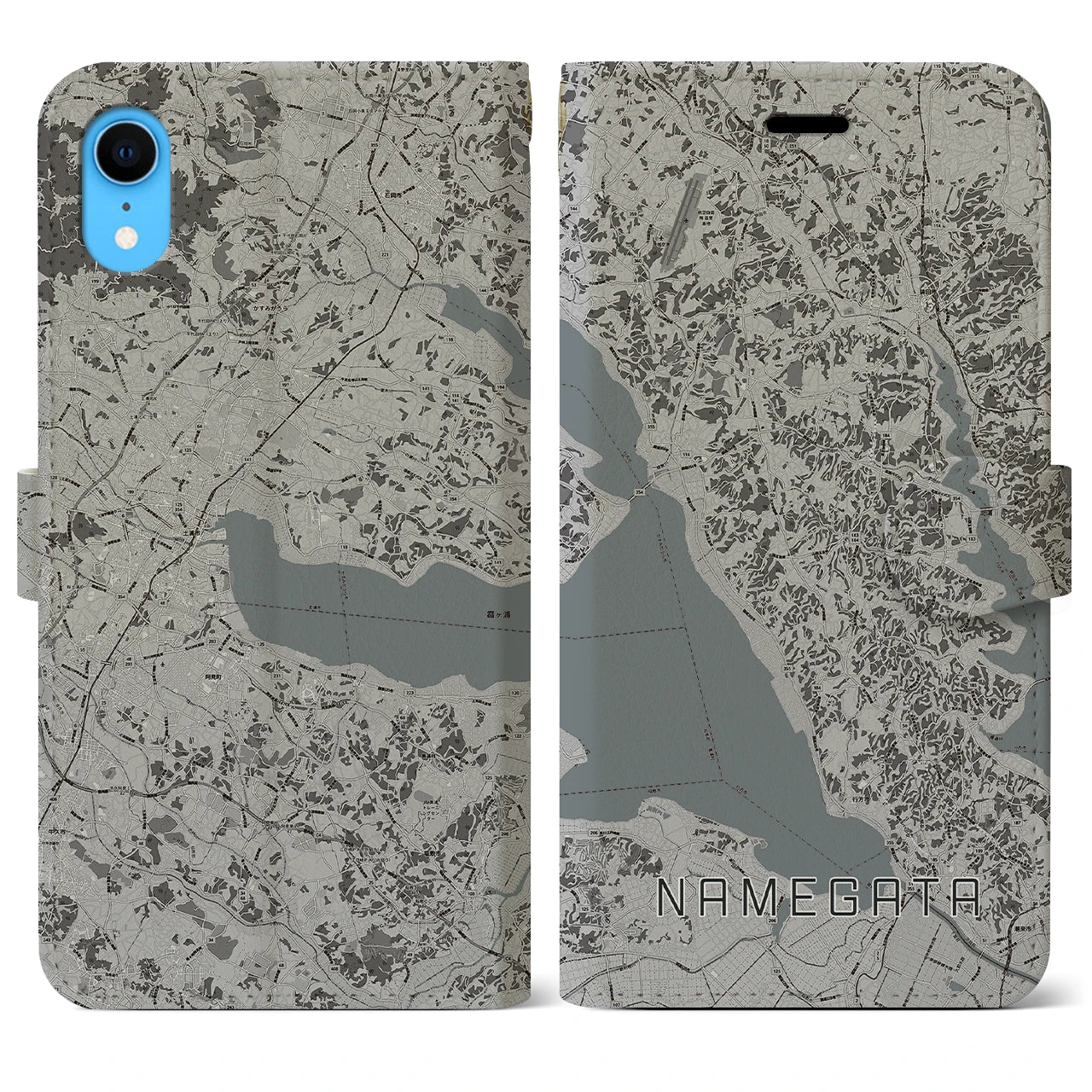 【行方(茨城県)】地図柄iPhoneケース(手帳タイプ)モノトーン・iPhone XR 用