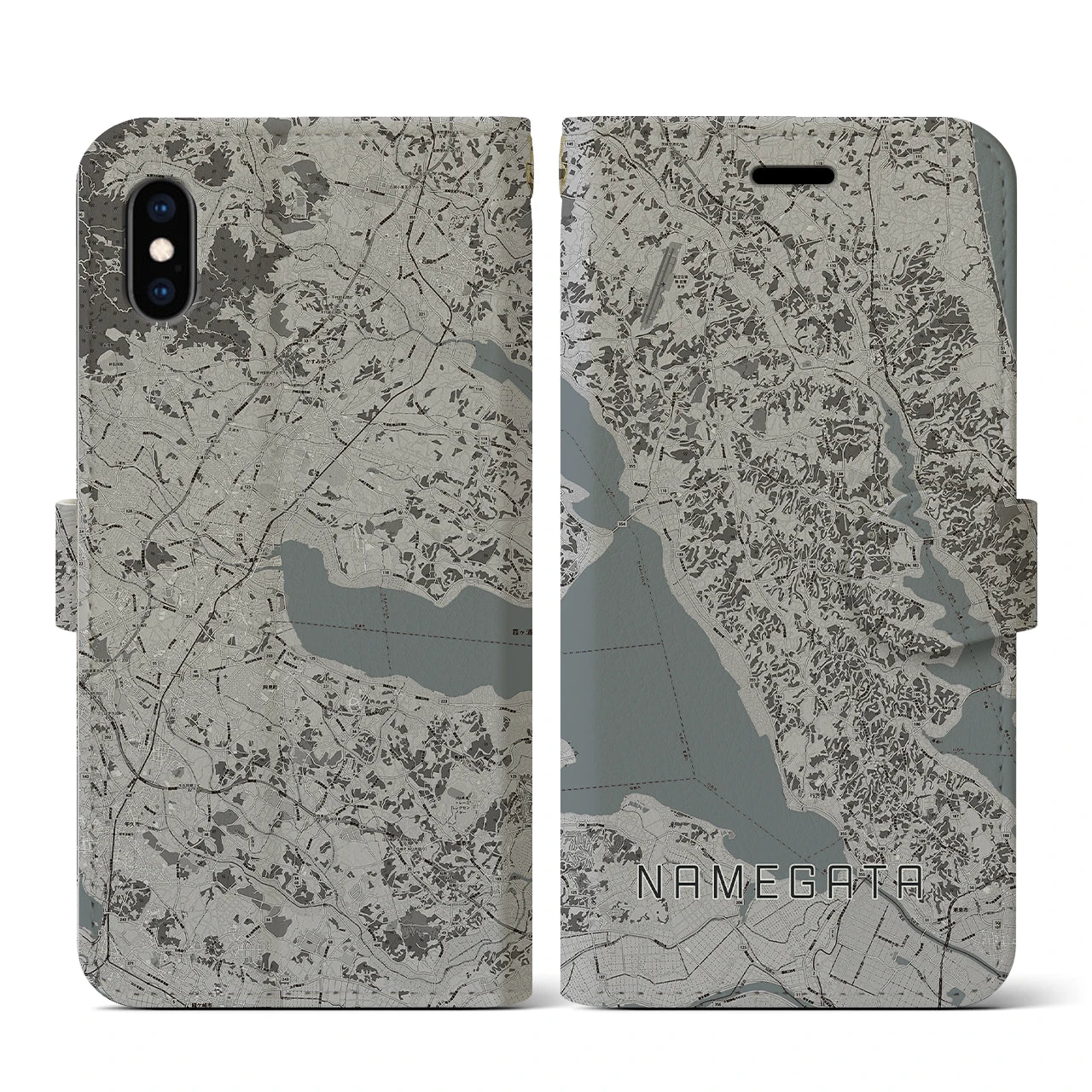 【行方(茨城県)】地図柄iPhoneケース(手帳タイプ)モノトーン・iPhone XS / X 用