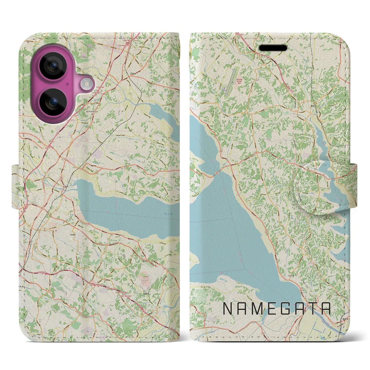 【行方(茨城県)】地図柄iPhoneケース(手帳タイプ)ナチュラル・iPhone 16 Pro 用