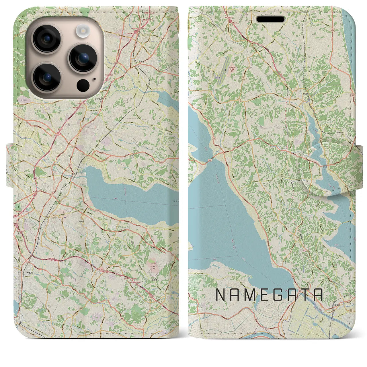 【行方(茨城県)】地図柄iPhoneケース(手帳タイプ)ナチュラル・iPhone 16 Plus 用