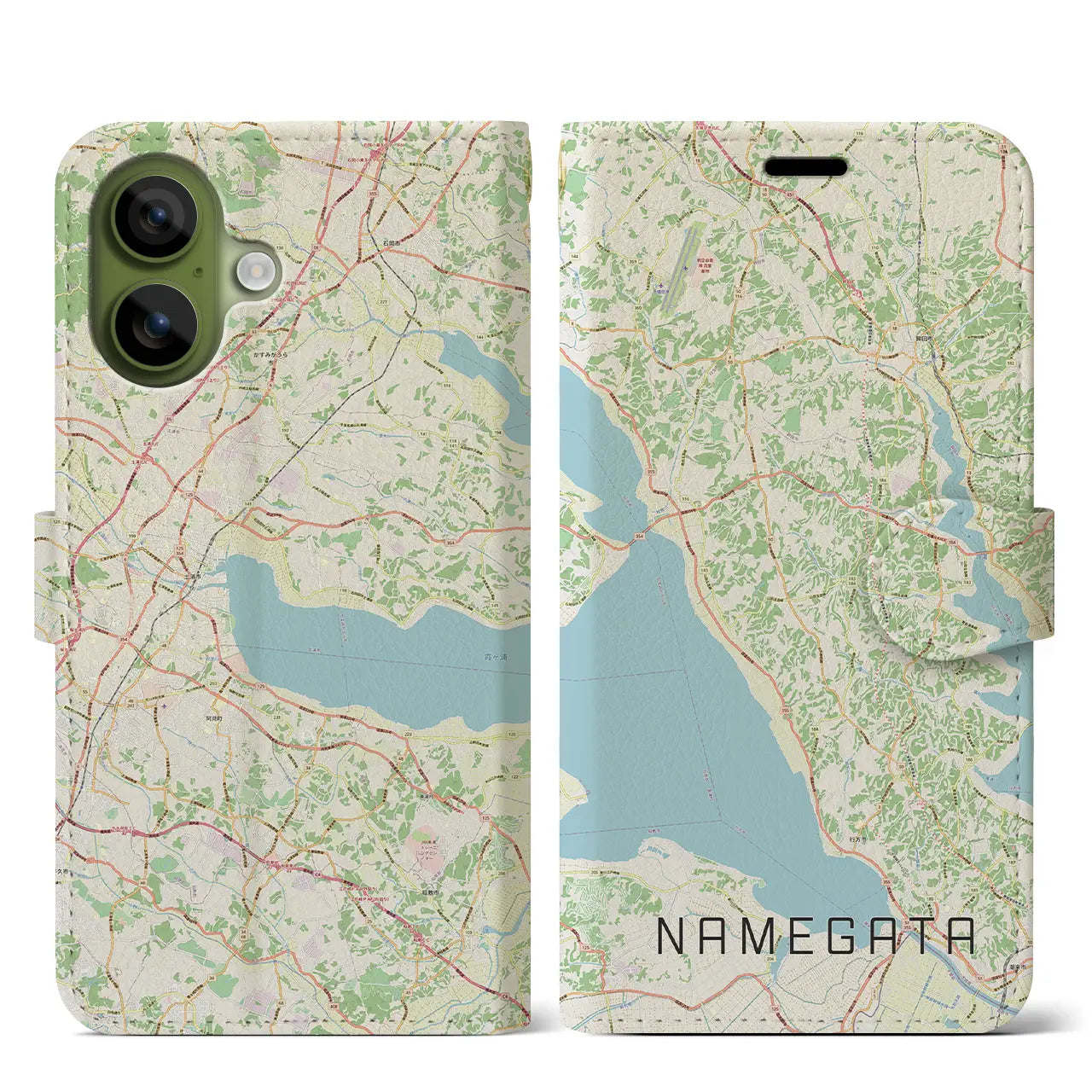 【行方(茨城県)】地図柄iPhoneケース(手帳タイプ)モノトーン・iPhone 17 Pro Max 用