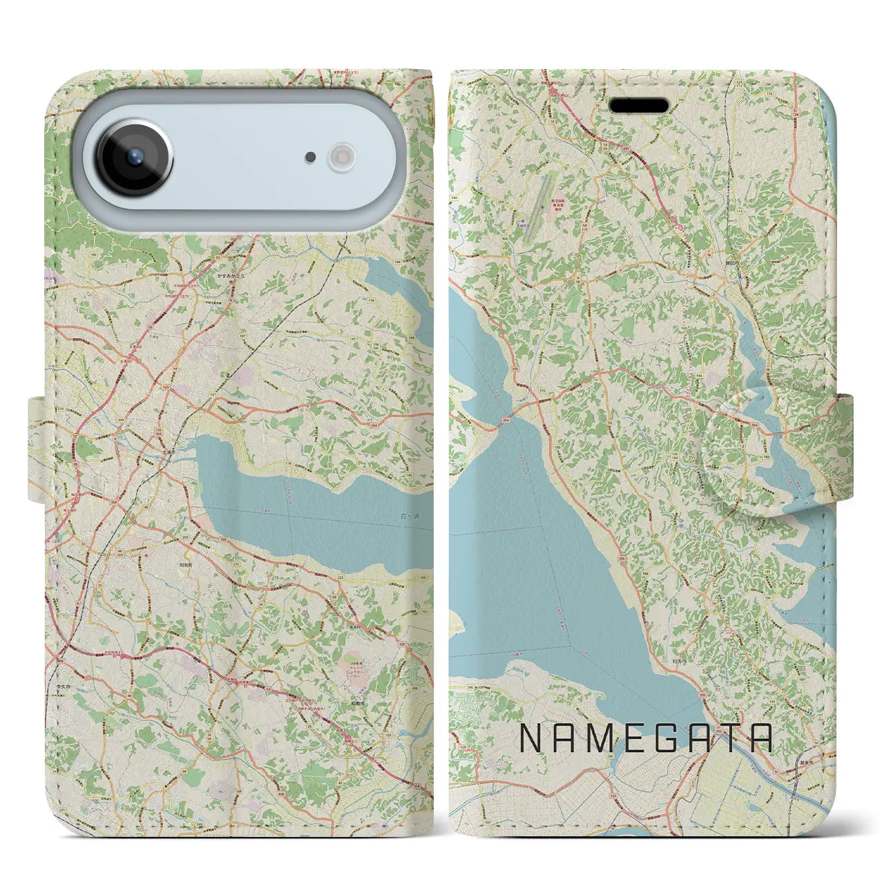 【行方(茨城県)】地図柄iPhoneケース(手帳タイプ)ナチュラル・iPhone 17 Pro Max 用