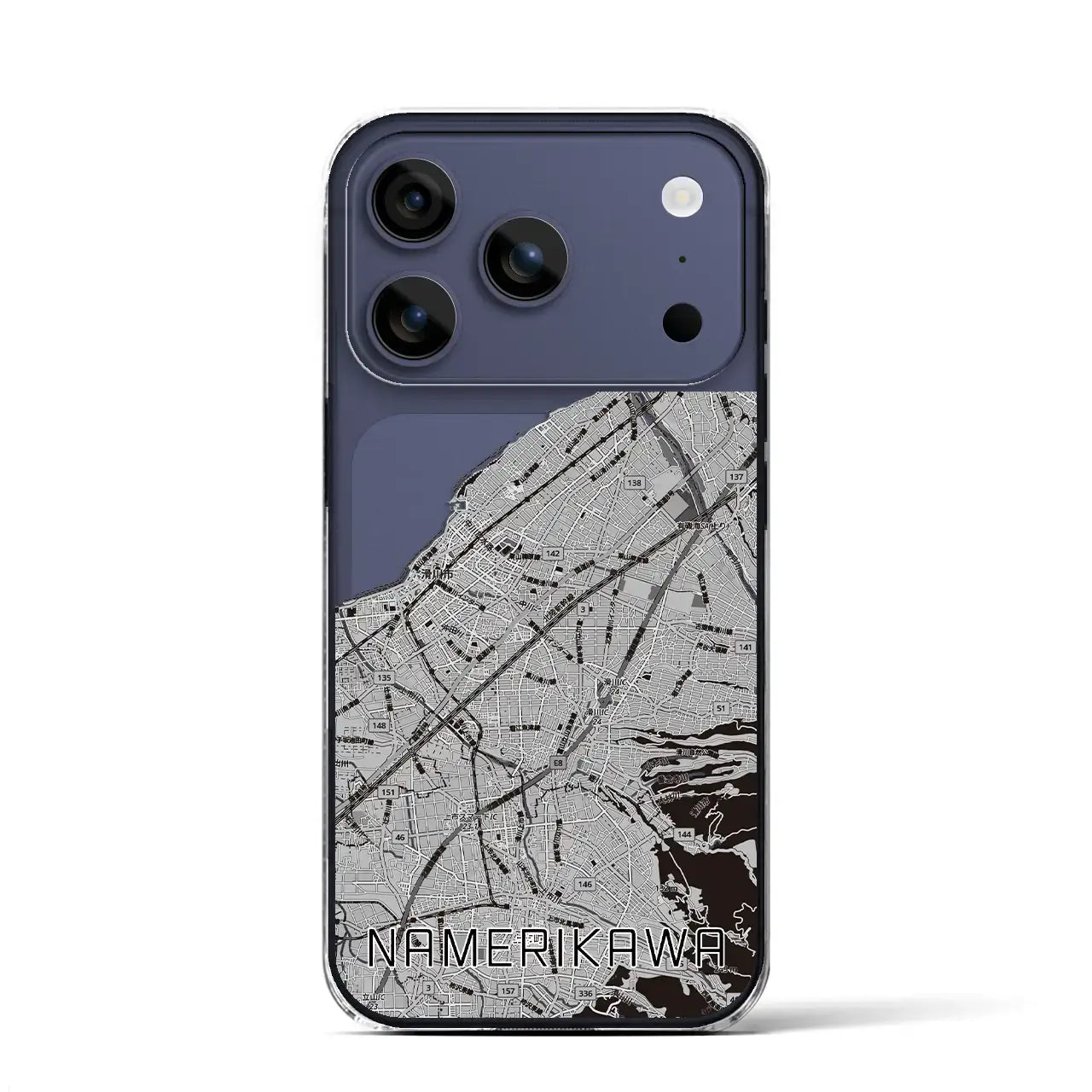 【滑川(富山県)】地図柄iPhoneケース(クリアタイプ)モノトーン・iPhone 17 Pro Max 用