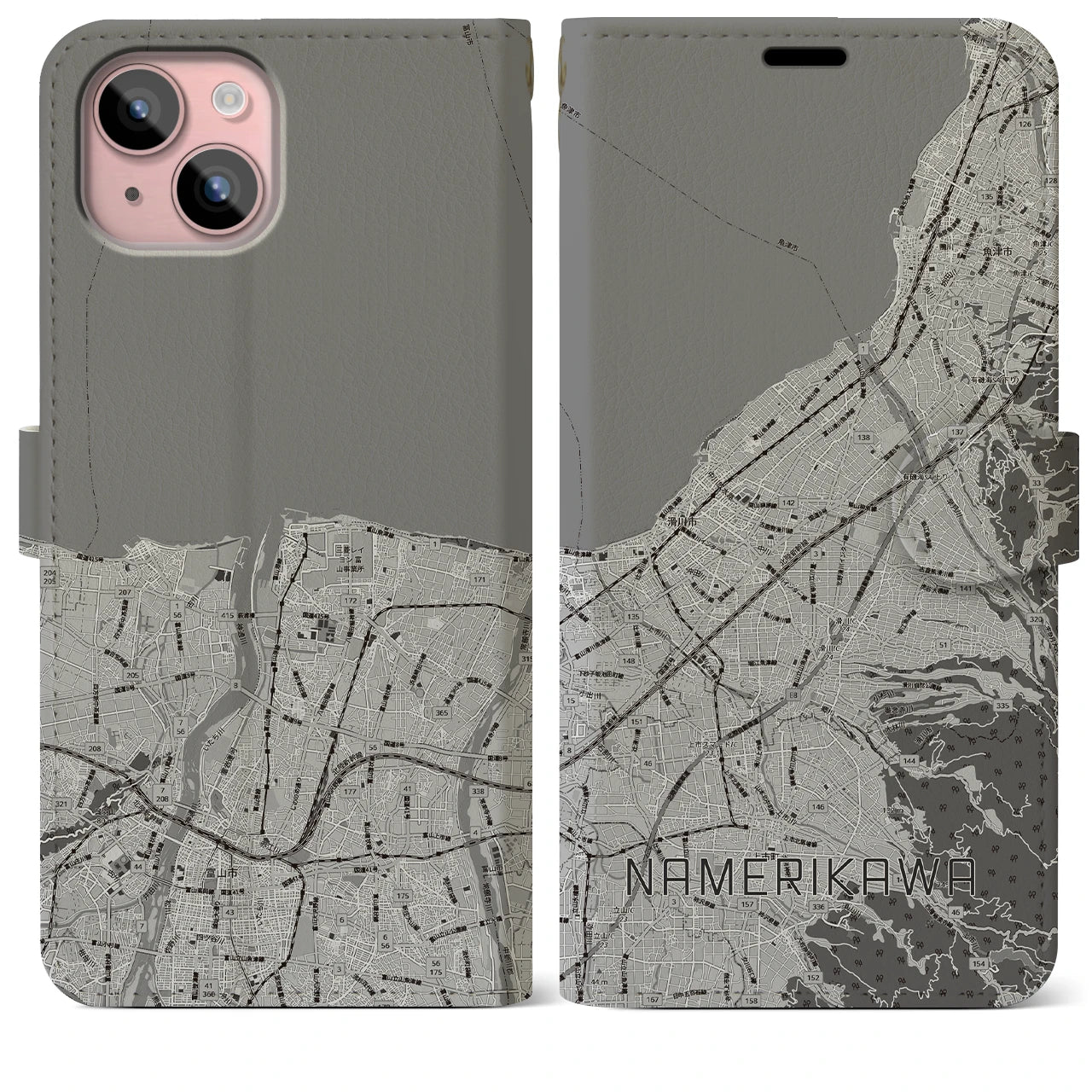 【滑川(富山県)】地図柄iPhoneケース(手帳タイプ)