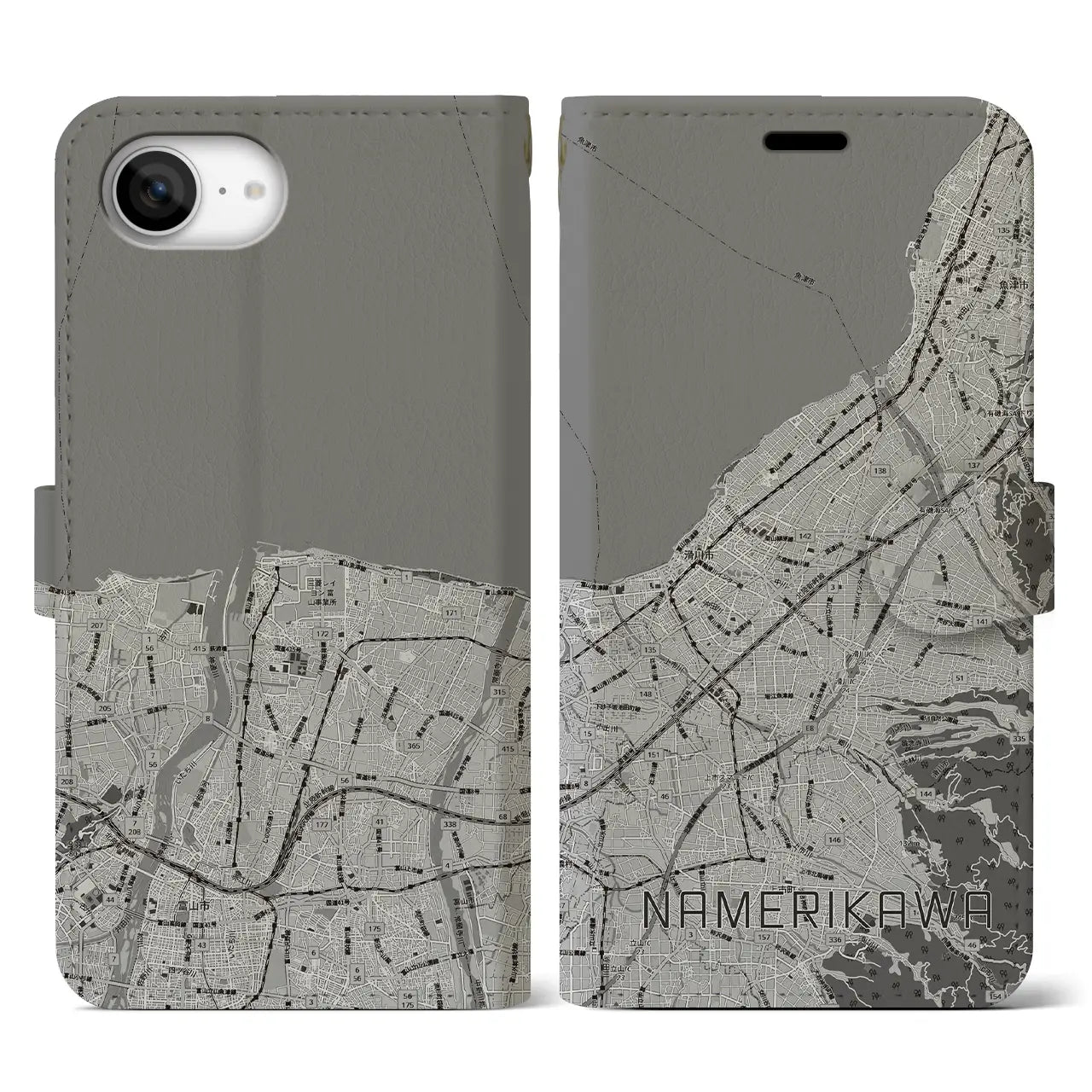 【滑川(富山県)】地図柄iPhoneケース(手帳タイプ)