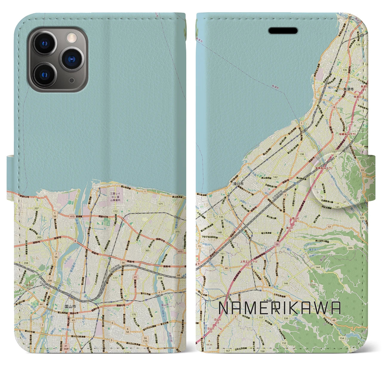 【滑川(富山県)】地図柄iPhoneケース(手帳タイプ)ナチュラル・iPhone 11 Pro Max 用
