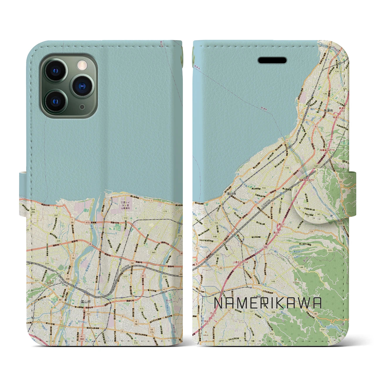【滑川(富山県)】地図柄iPhoneケース(手帳タイプ)ナチュラル・iPhone 11 Pro 用