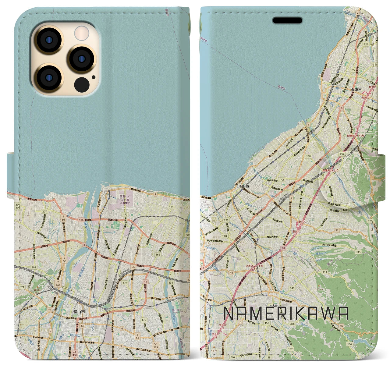 【滑川(富山県)】地図柄iPhoneケース(手帳タイプ)ナチュラル・iPhone 12 Pro Max 用